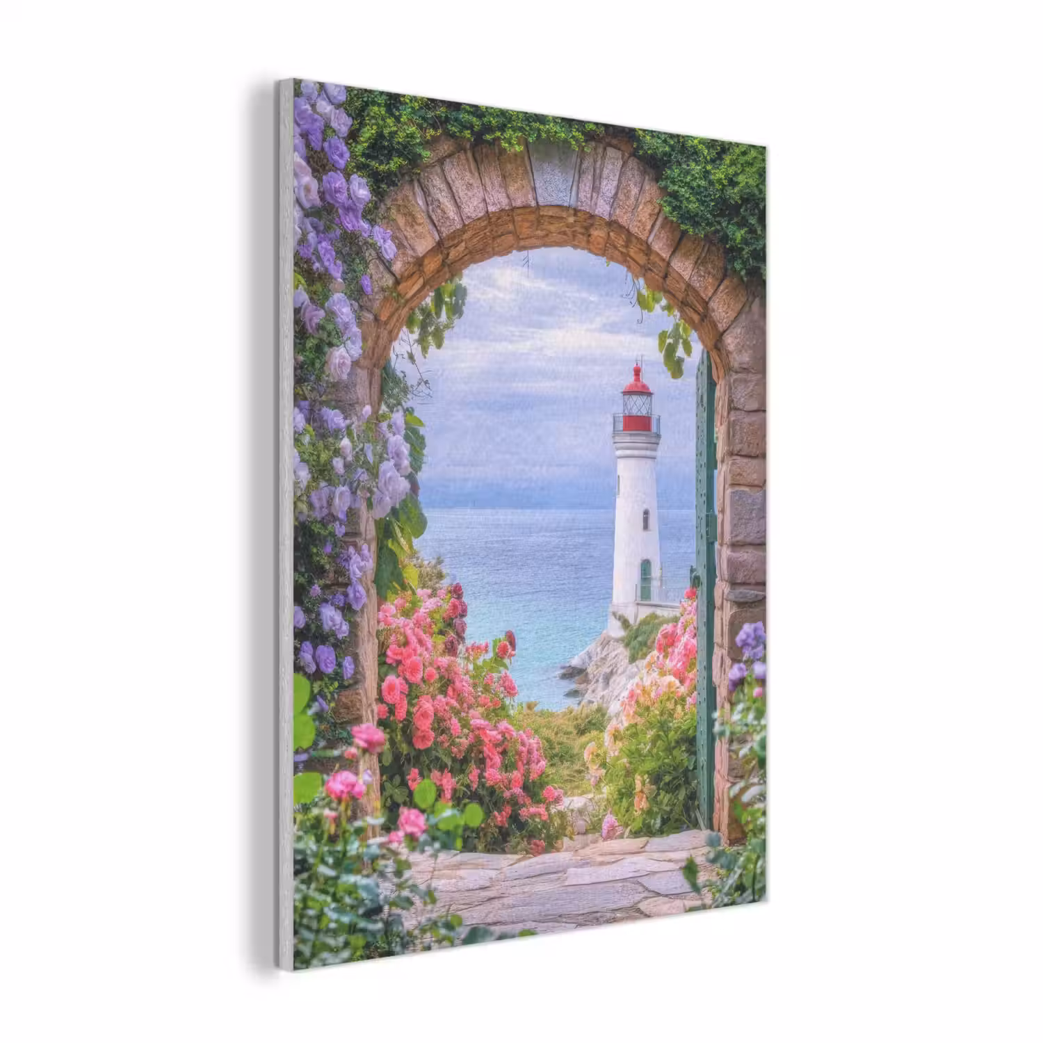 Doorkijk - Vuurtoren - Bloemen - Uitzicht PET vilt klein -3d