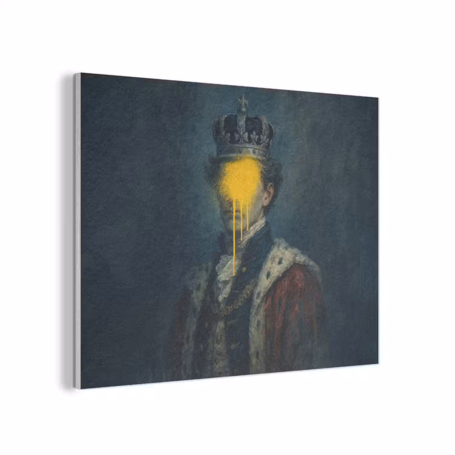 Koning - Portret - Druipende gele verf PET vilt klein -3d
