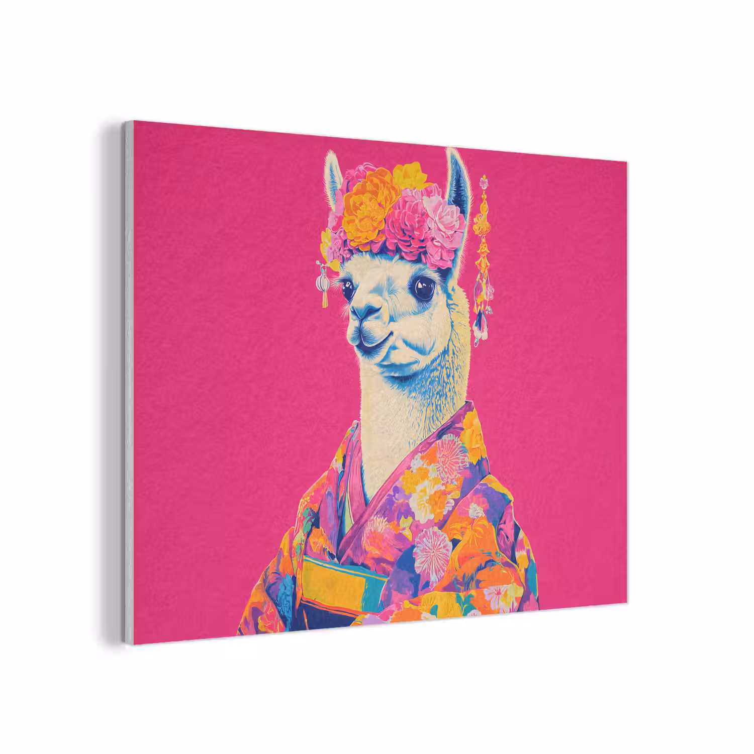 Lama - Kimono - Bloemenkrans - Felroze PET vilt klein -3d