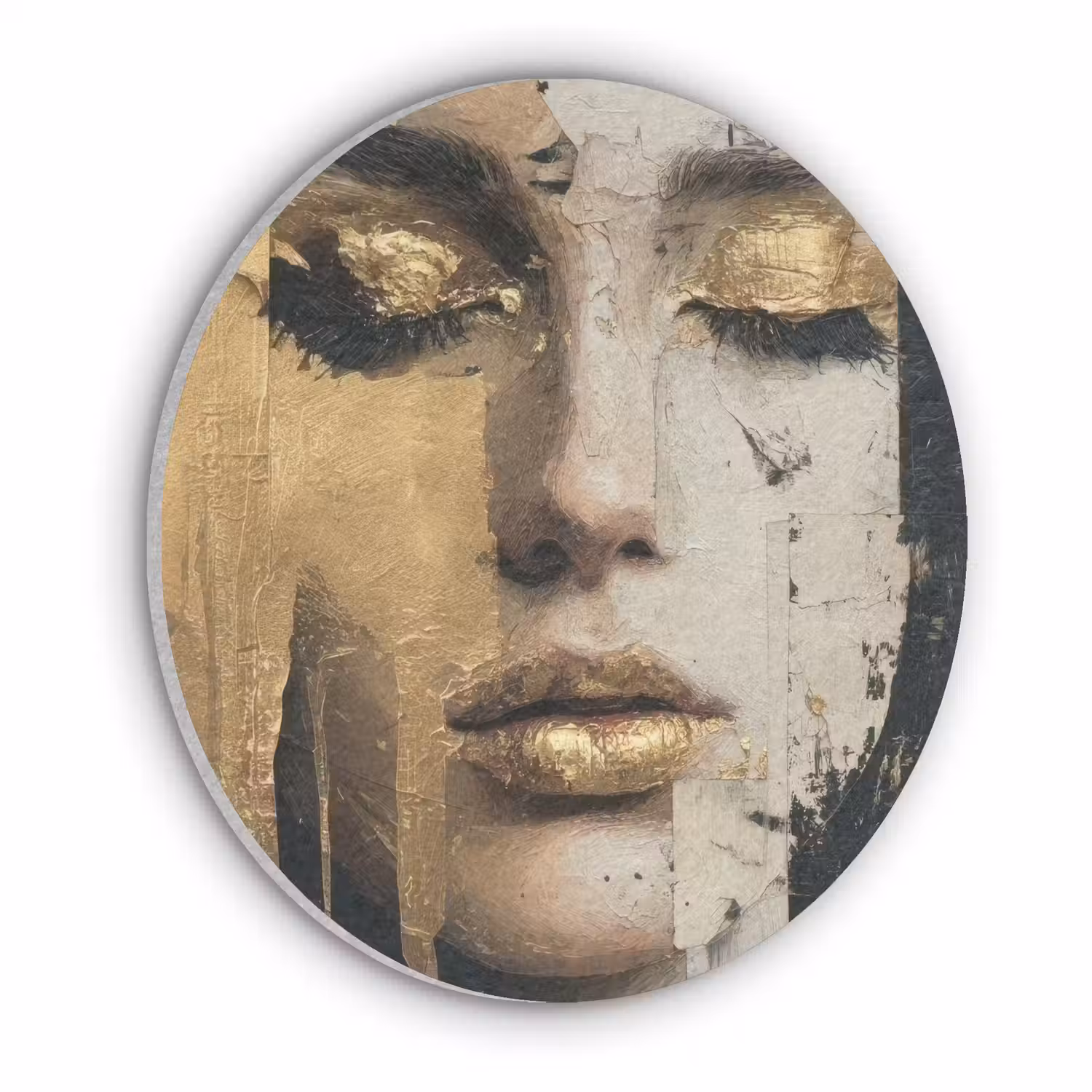 Abstract - Goud - Gezicht - Lippen Akoestische PET Vilt - Rond klein -3d
