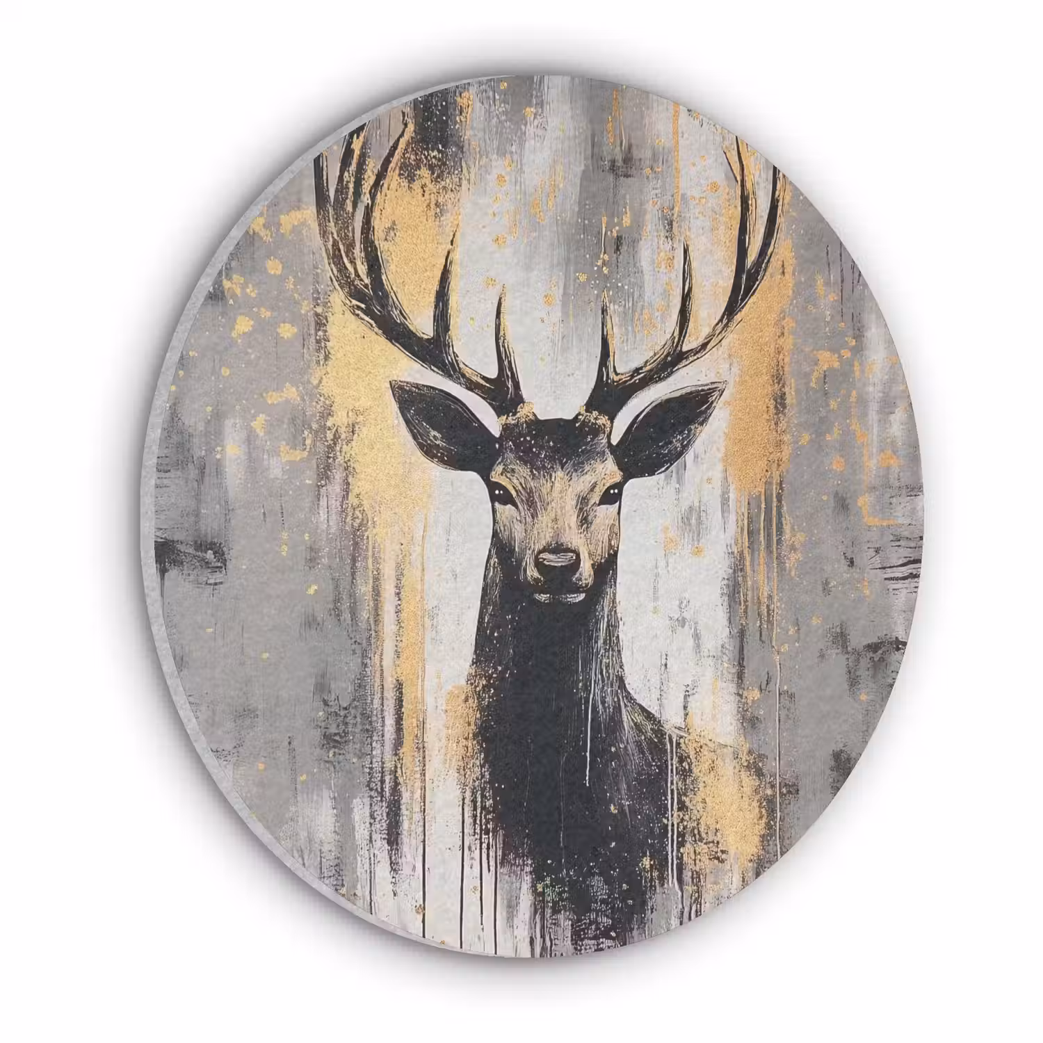 Abstract - Hert - Gewei - Goud Akoestische PET Vilt - Rond klein -3d