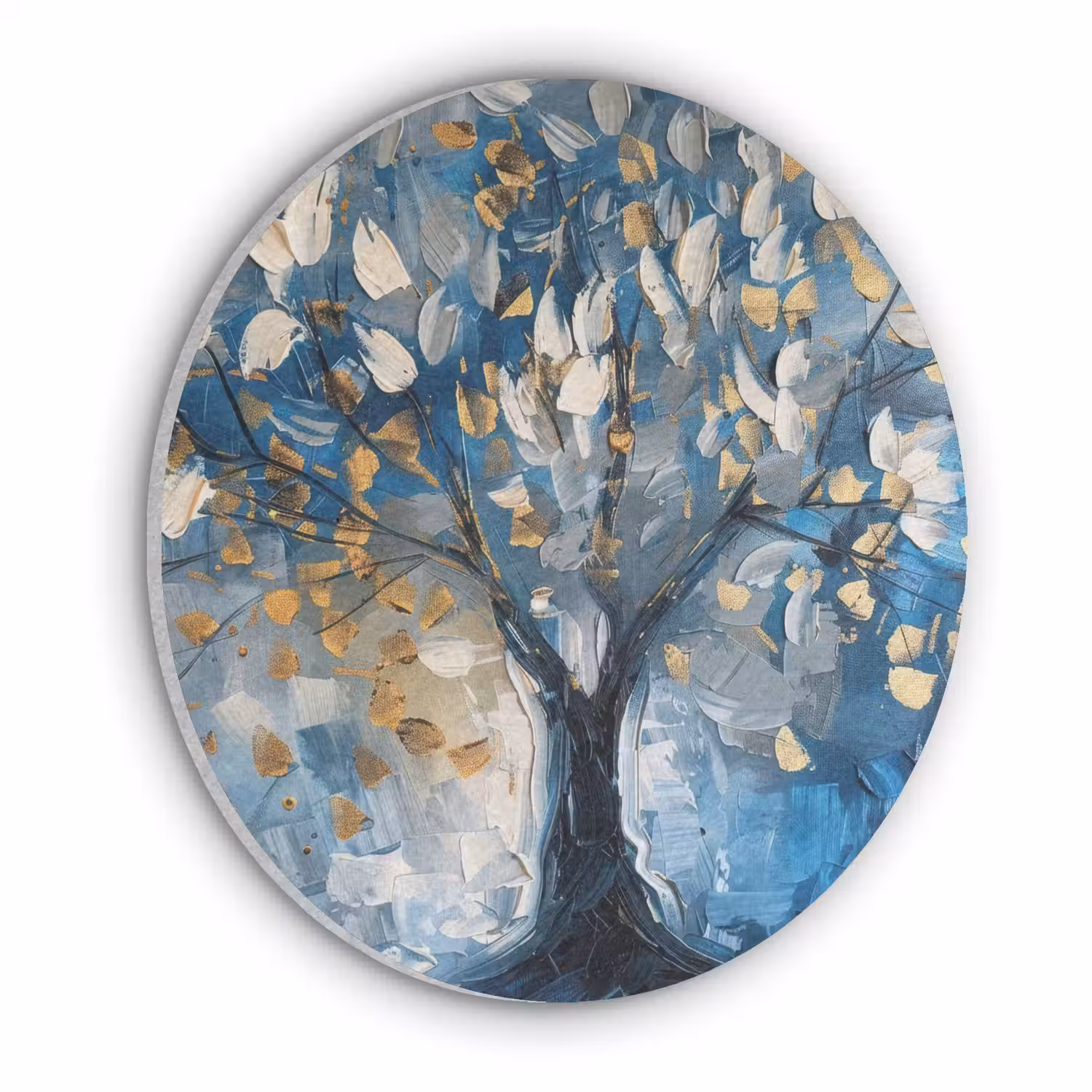 Boom - Blauw - Goud - Abstract Akoestische PET Vilt - Rond klein -3d
