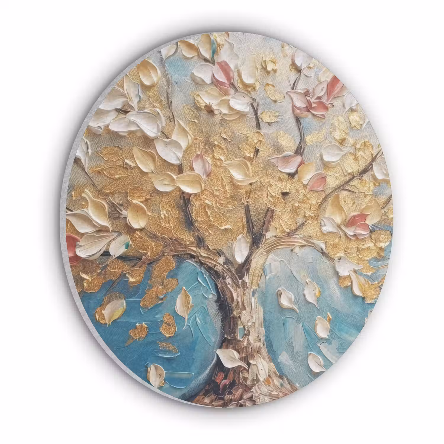 Boom - Blauw - Goud - Abstract - Modern Akoestische PET Vilt - Rond klein -3d