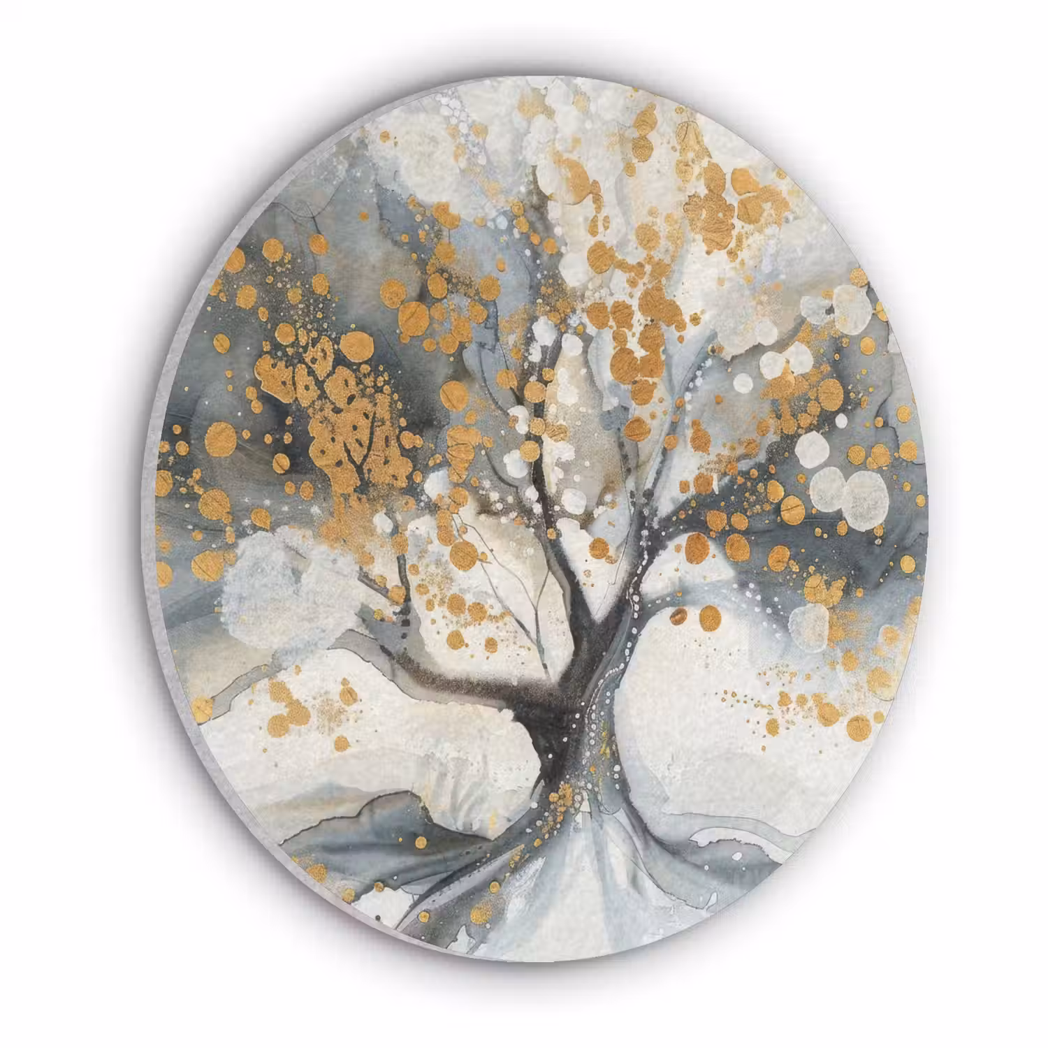 Boom - Modern - Abstract - Goud - Zwart - Wit Akoestische PET Vilt - Rond klein -3d