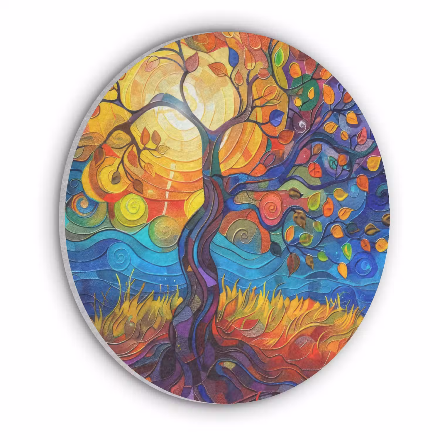 Boom - Zon - Verflook - Kleuren - Abstract Akoestische PET Vilt - Rond klein -3d