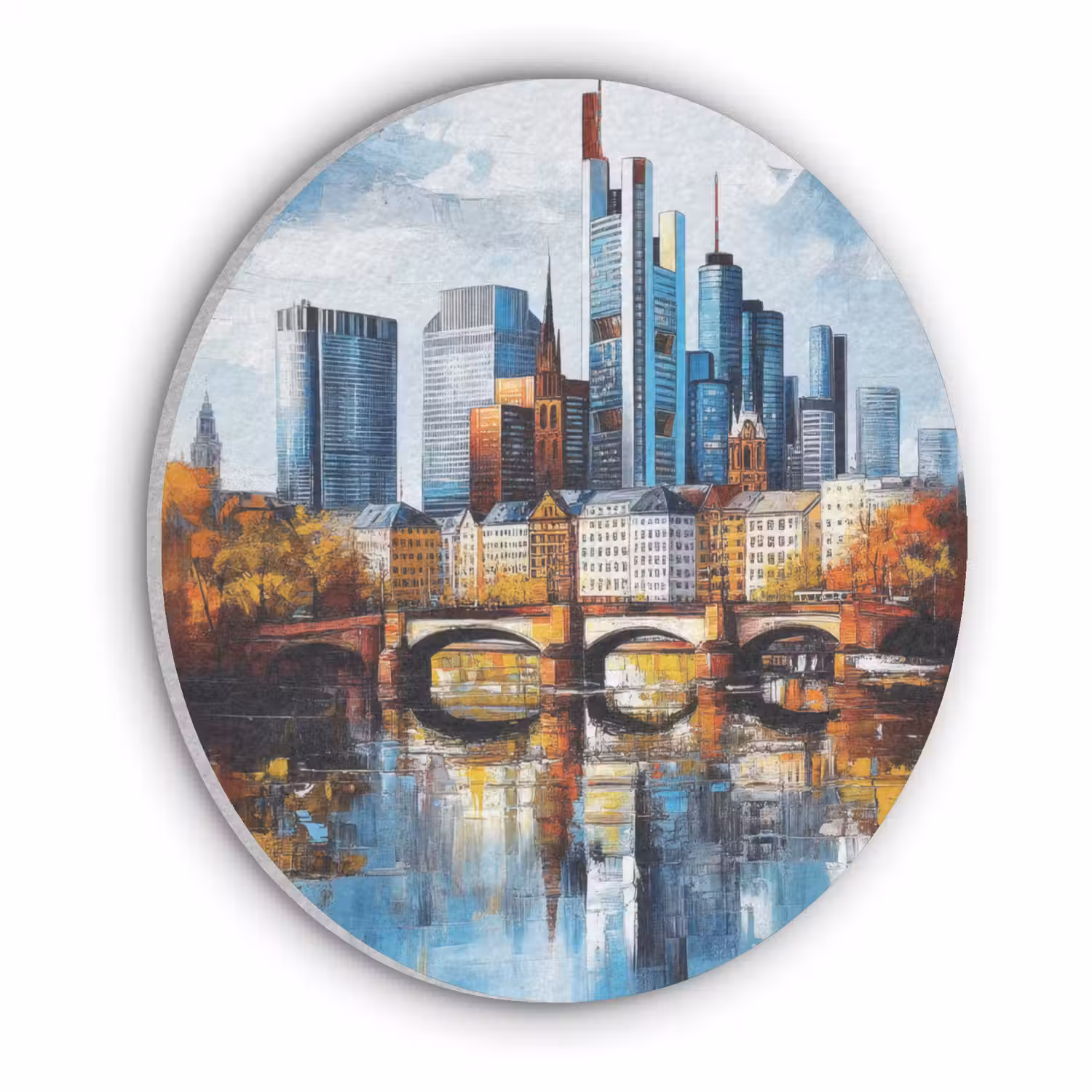 Bomen Frankfurt- Stad - Skyline - Brug Akoestische PET Vilt - Rond klein -3d