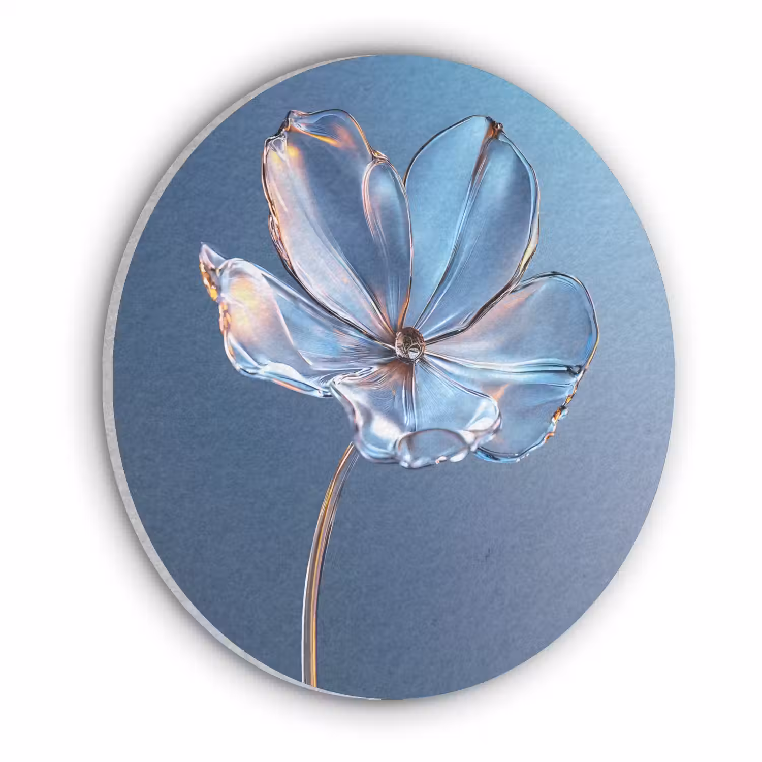 Blauw - Bloem - Glazen - Sierlijk Akoestische PET Vilt - Rond klein -3d