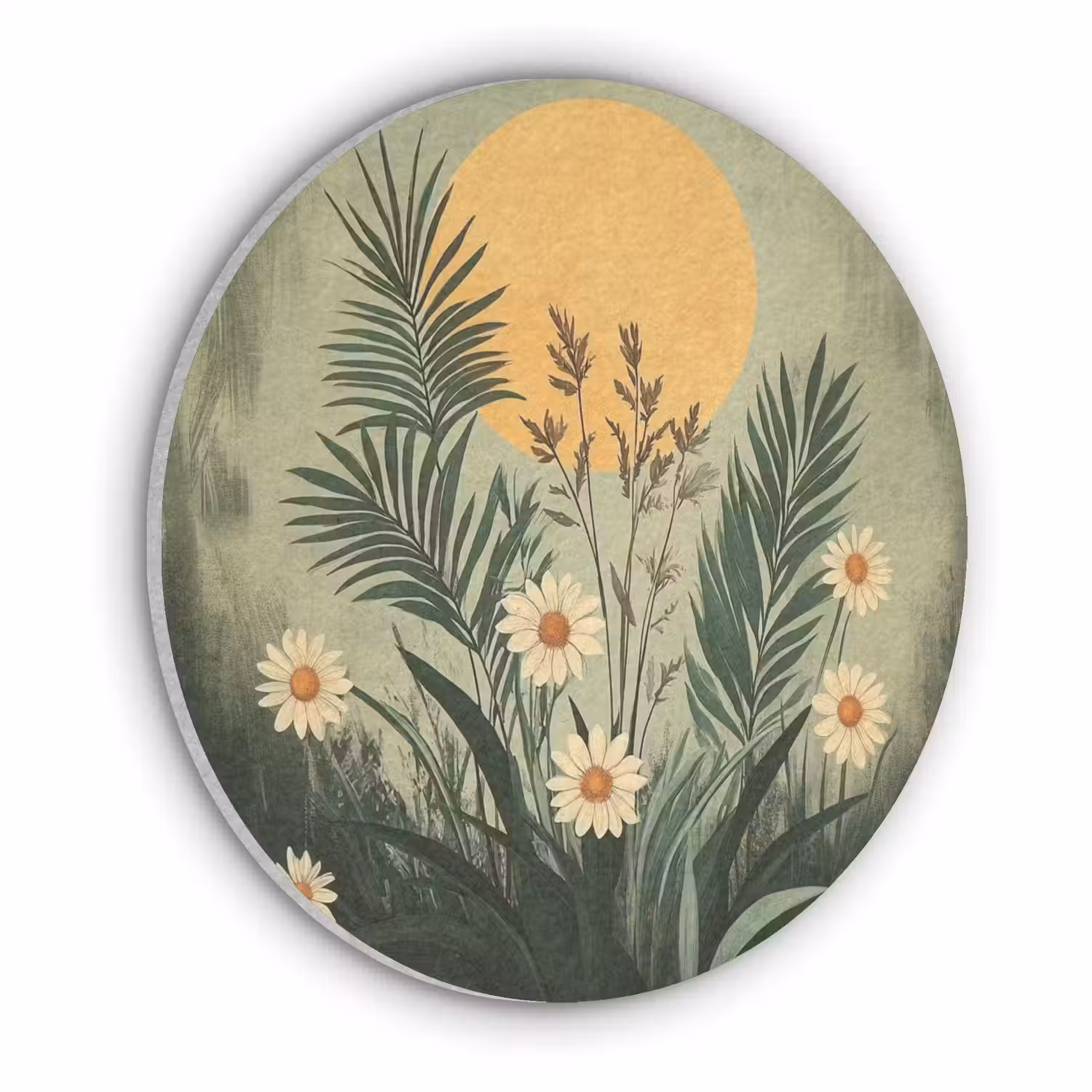 Bloemen - Bladeren - Zon - Groen Akoestische PET Vilt - Rond klein -3d