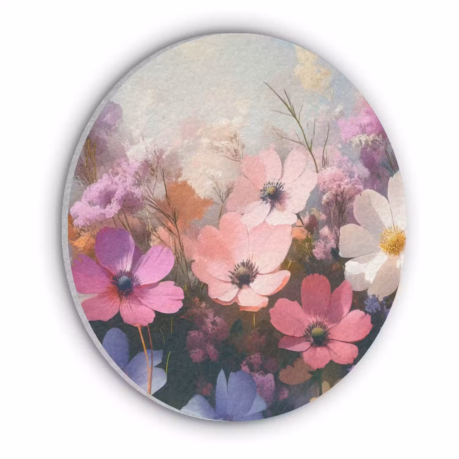 Bloemen - Kleurrijk - Bloei Akoestische PET Vilt - Rond klein -3d