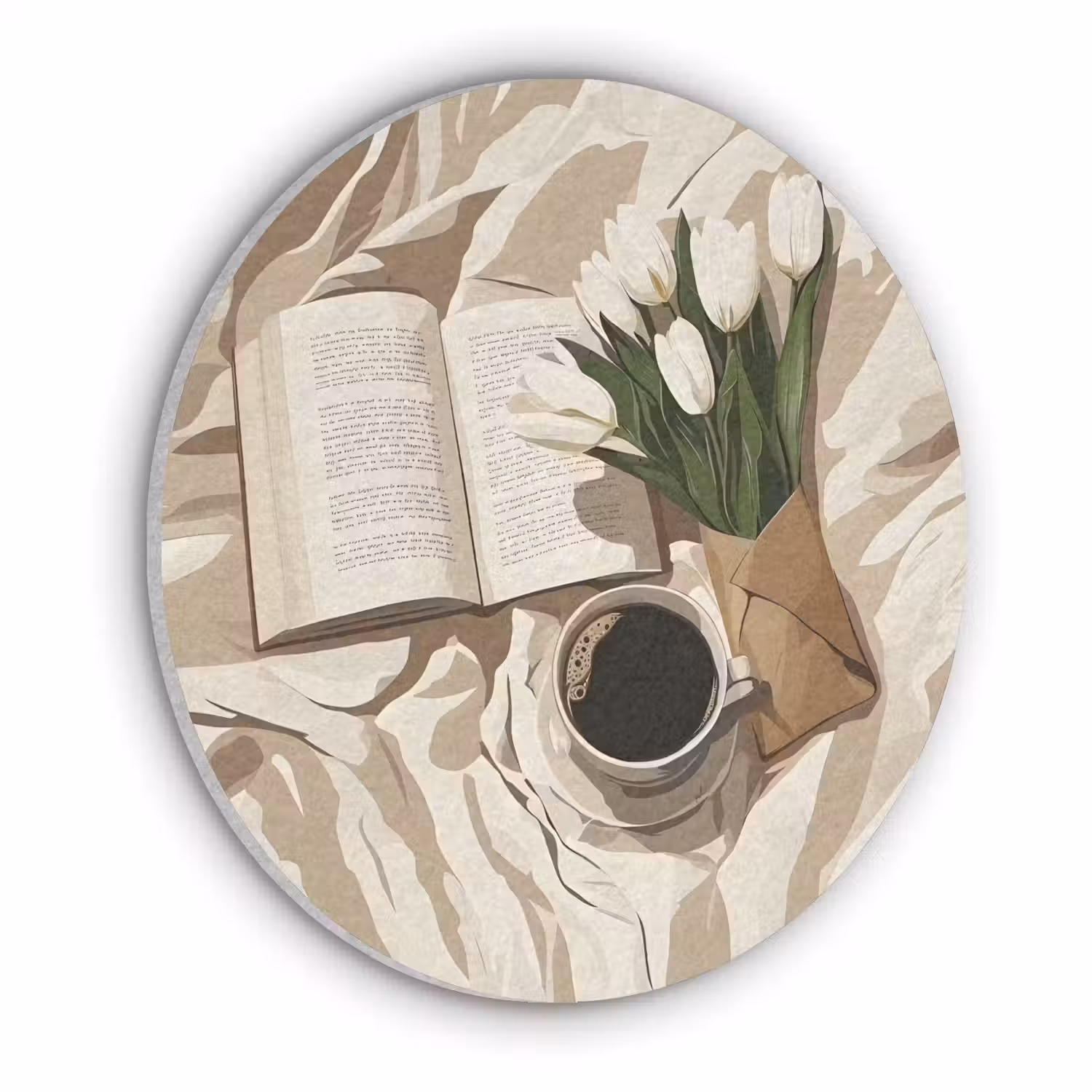 Boek - Illustratie - Tulpen - Koffie Akoestische PET Vilt - Rond klein -3d