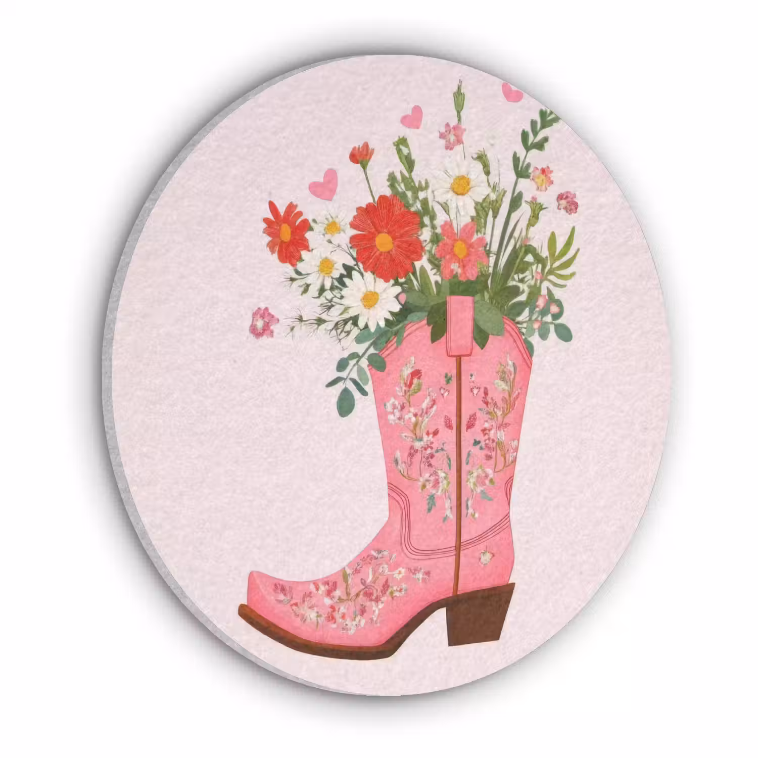 Cowboylaarzen - Roze - Boeket - Bloemen Akoestische PET Vilt - Rond klein -3d