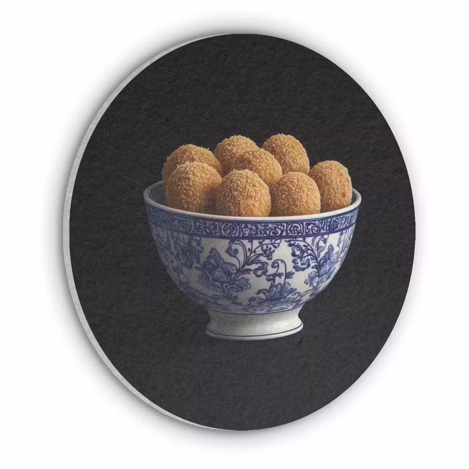 Delfts blauw - Bitterballen - Holland - Schaal Akoestische PET Vilt - Rond klein -3d