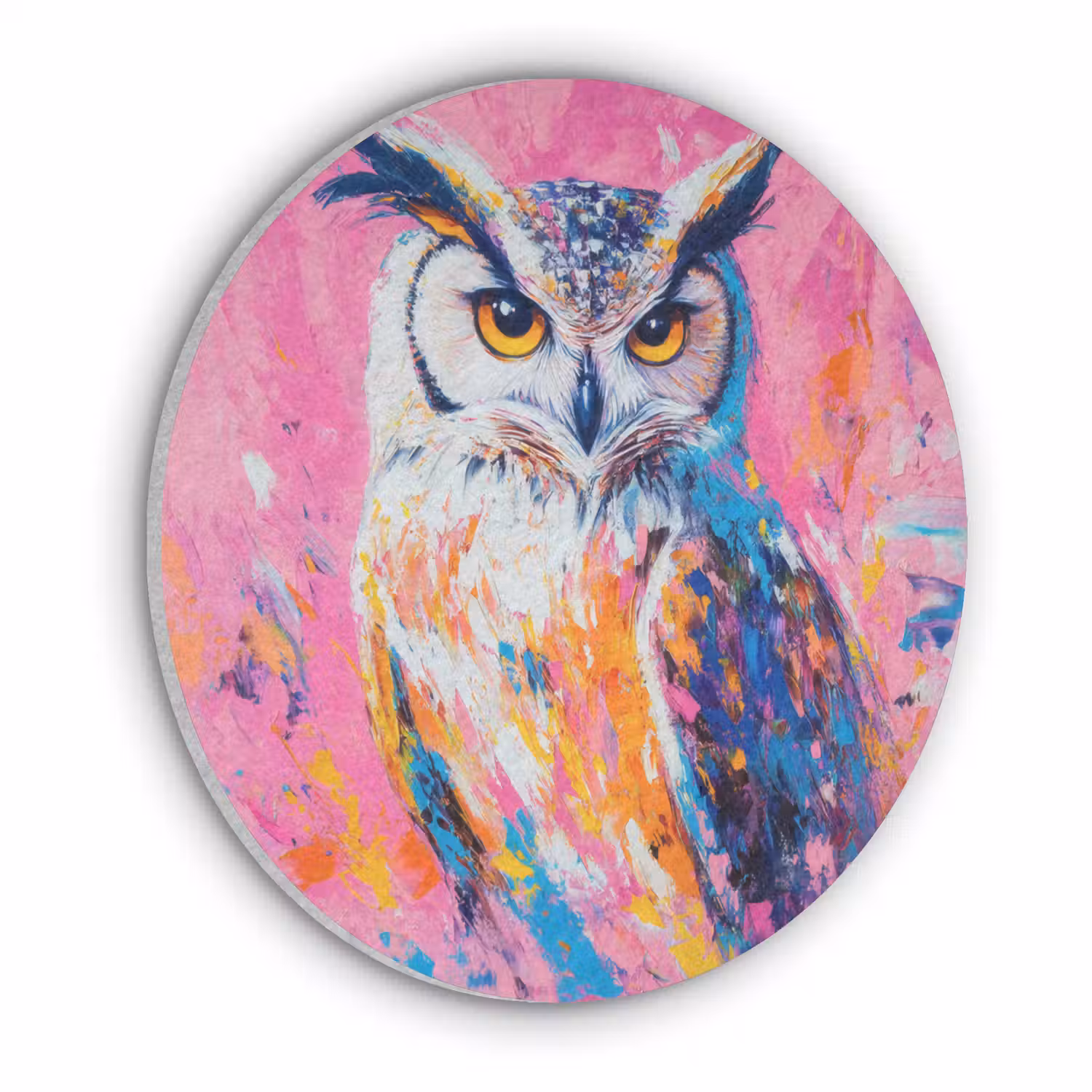Uil - Roze - Blauw - Verf - Abstract Akoestische PET Vilt - Rond klein -3d