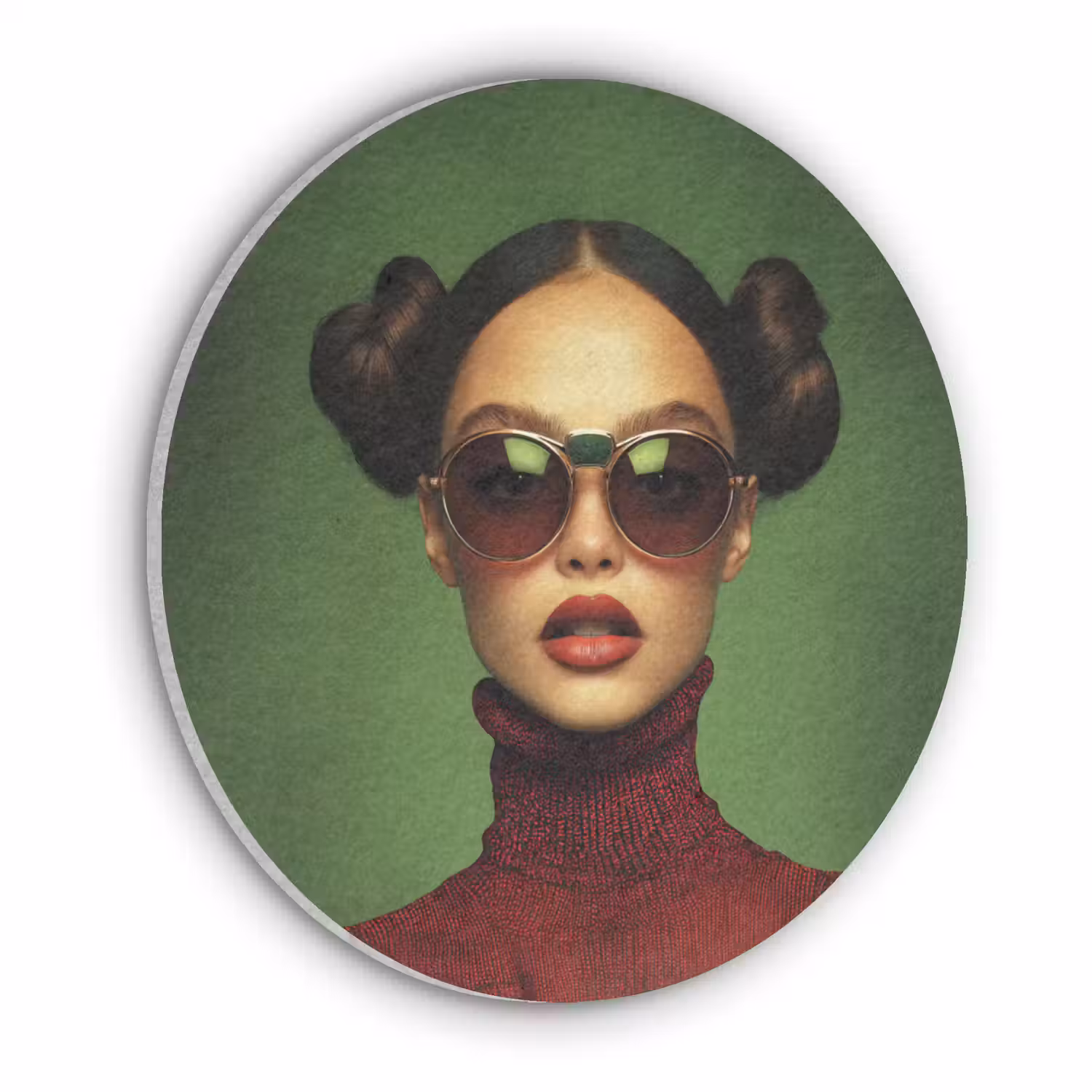 Vrouw - Groen - Bril - Aesthetic - Modern Akoestische PET Vilt - Rond klein -3d