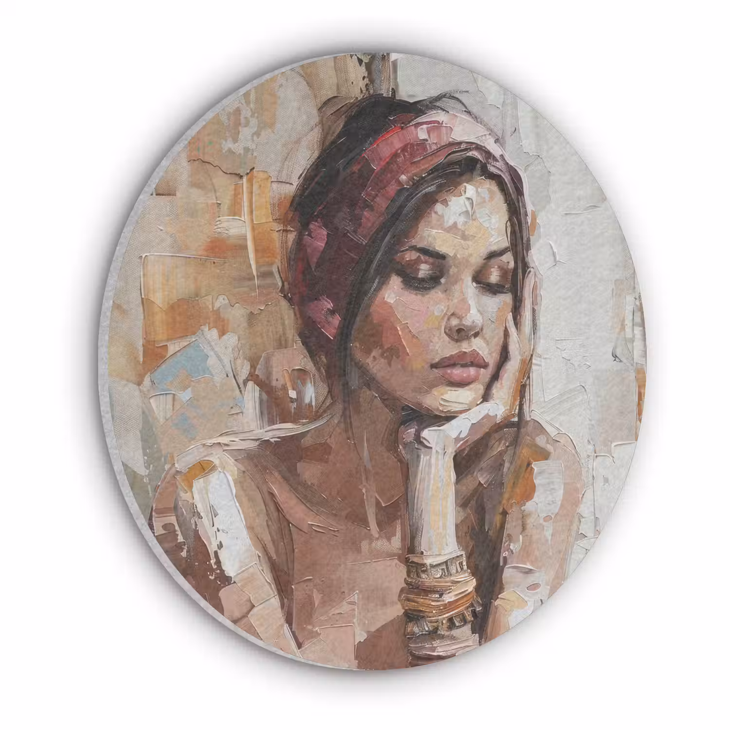 Vrouw - Verflook - Portret - Modern Akoestische PET Vilt - Rond klein -3d