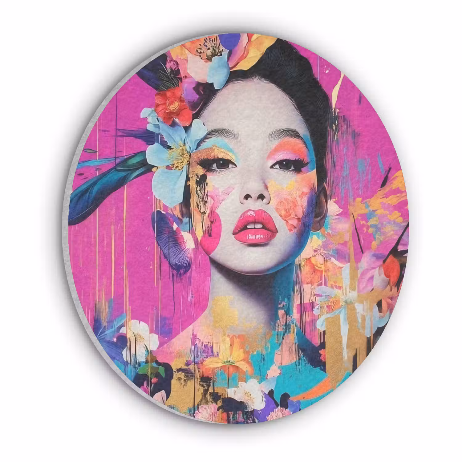 Vrouw - Portret - Abstract - Paars Akoestische PET Vilt - Rond klein -3d