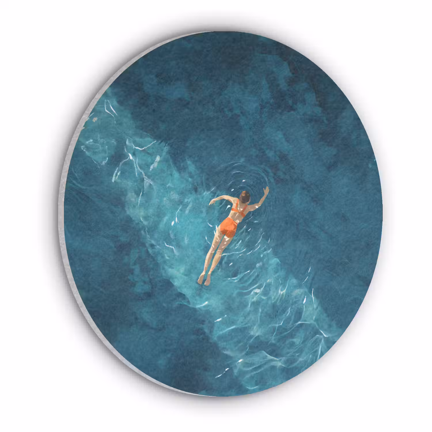 Vrouw - Water - Bikini - Oranje Akoestische PET Vilt - Rond klein -3d