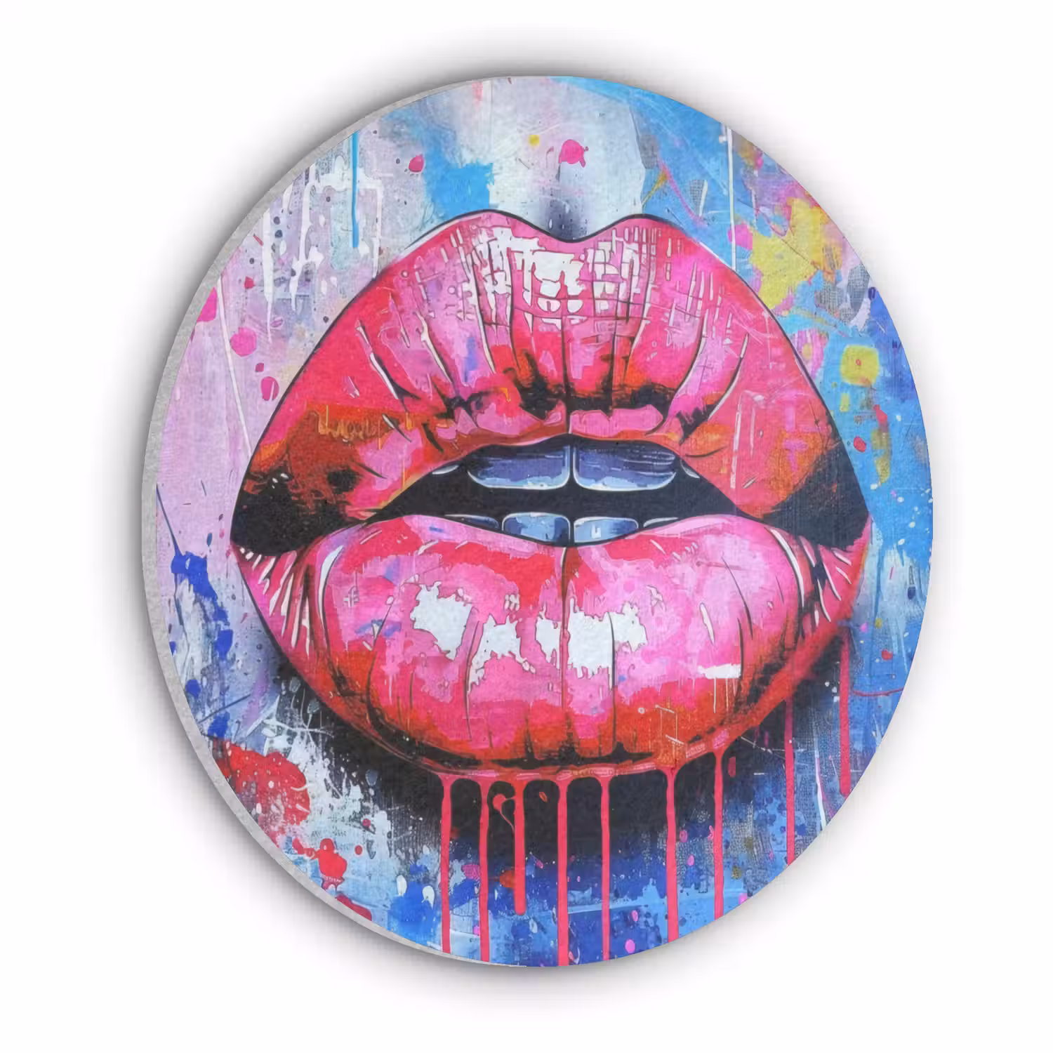Graffiti - Lippen - Felroze - Geschilderd Akoestische PET Vilt - Rond klein -3d