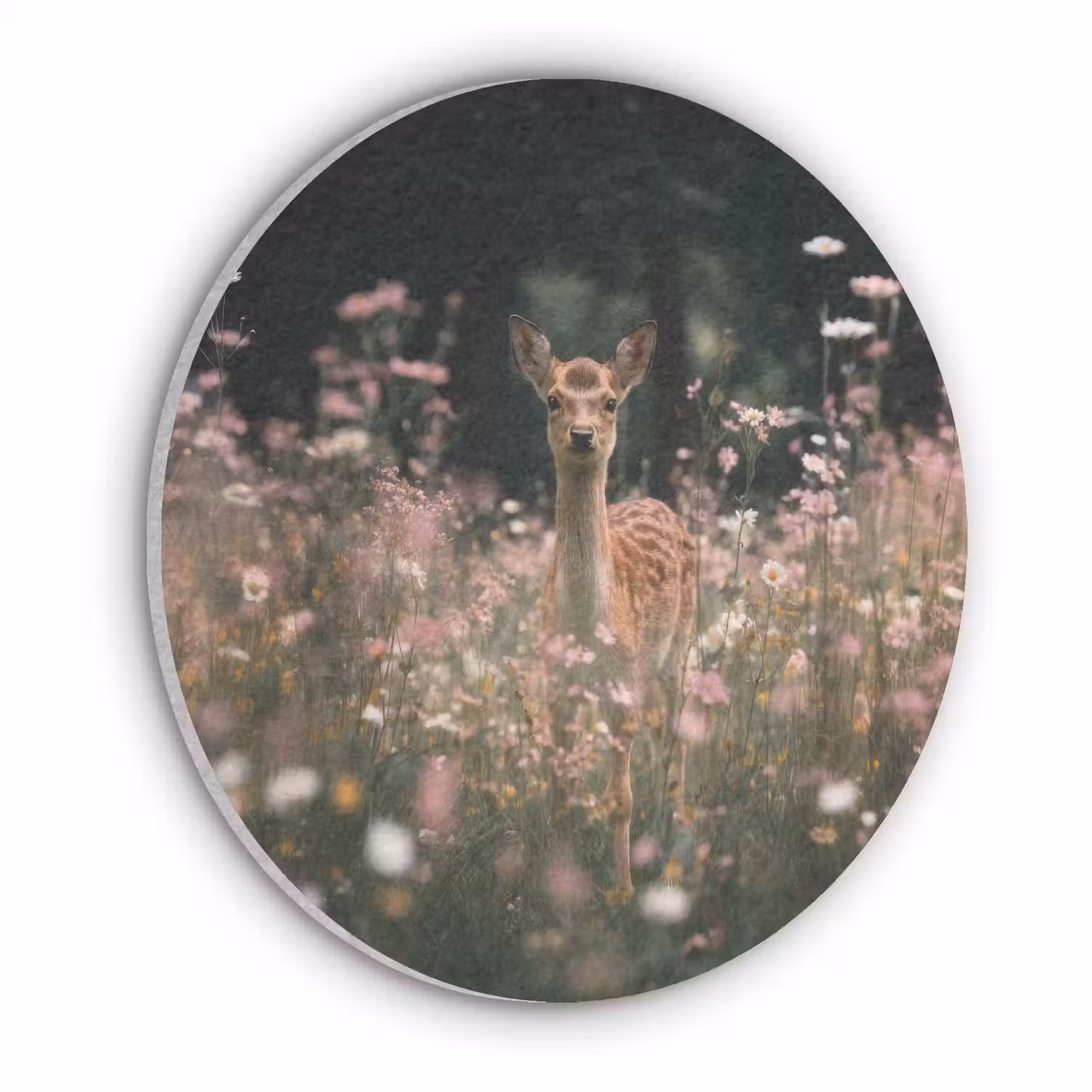 Hert - Wilde bloemen - Bos Akoestische PET Vilt - Rond klein -3d