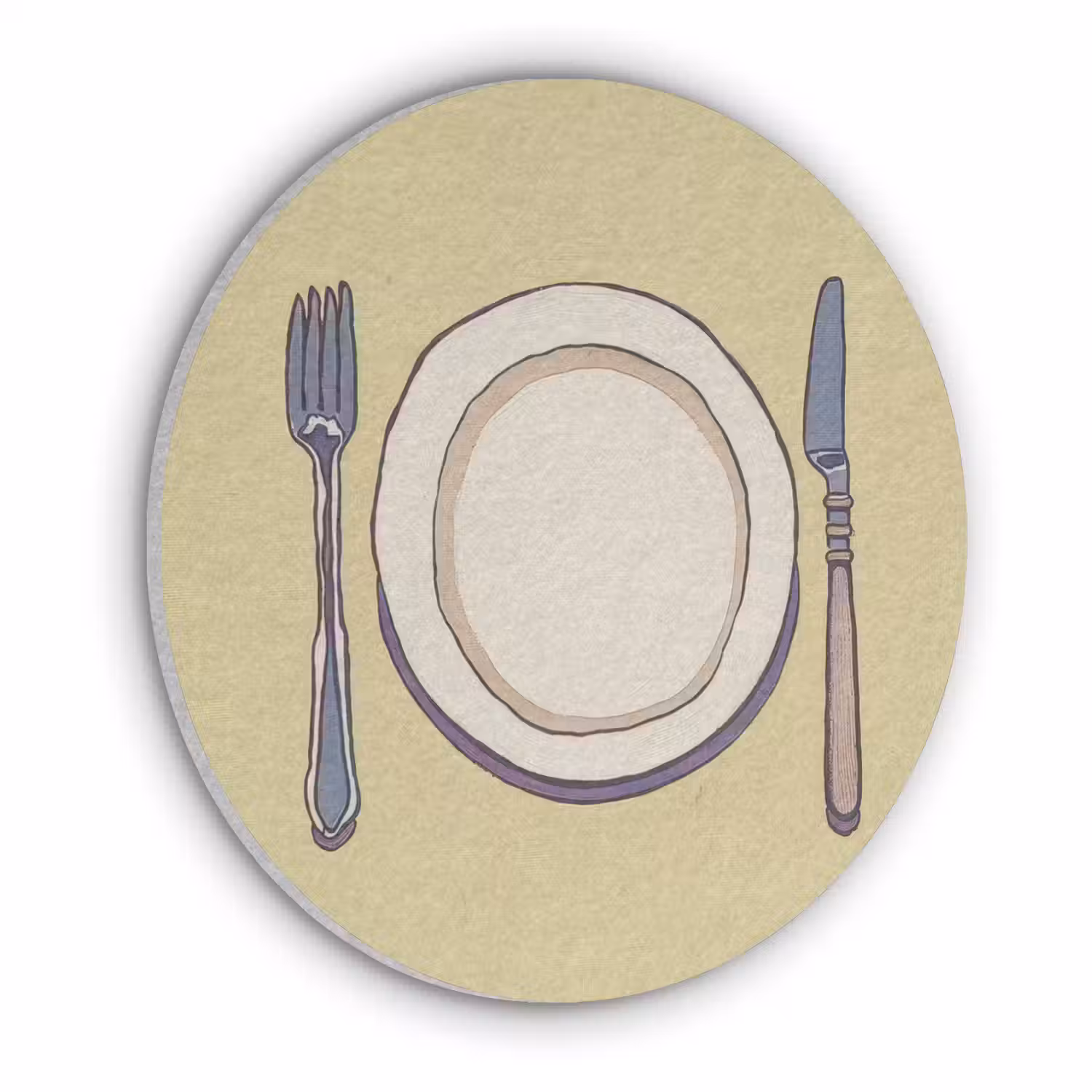 Illustratie - Bord - Bestek - Beige Akoestische PET Vilt - Rond klein -3d