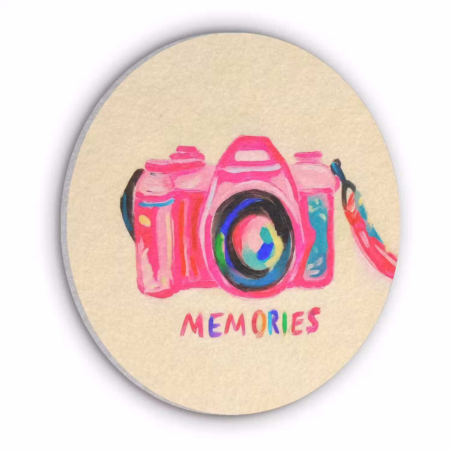 Camera - Memories - Roze - Geschilderd Akoestische PET Vilt - Rond klein -3d