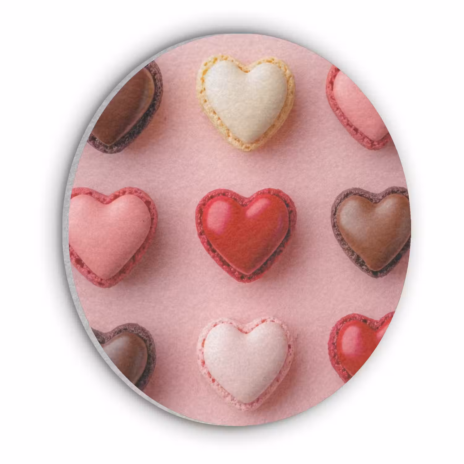 Macarons - Hartjes - Kleurrijk - Roze Akoestische PET Vilt - Rond klein -3d