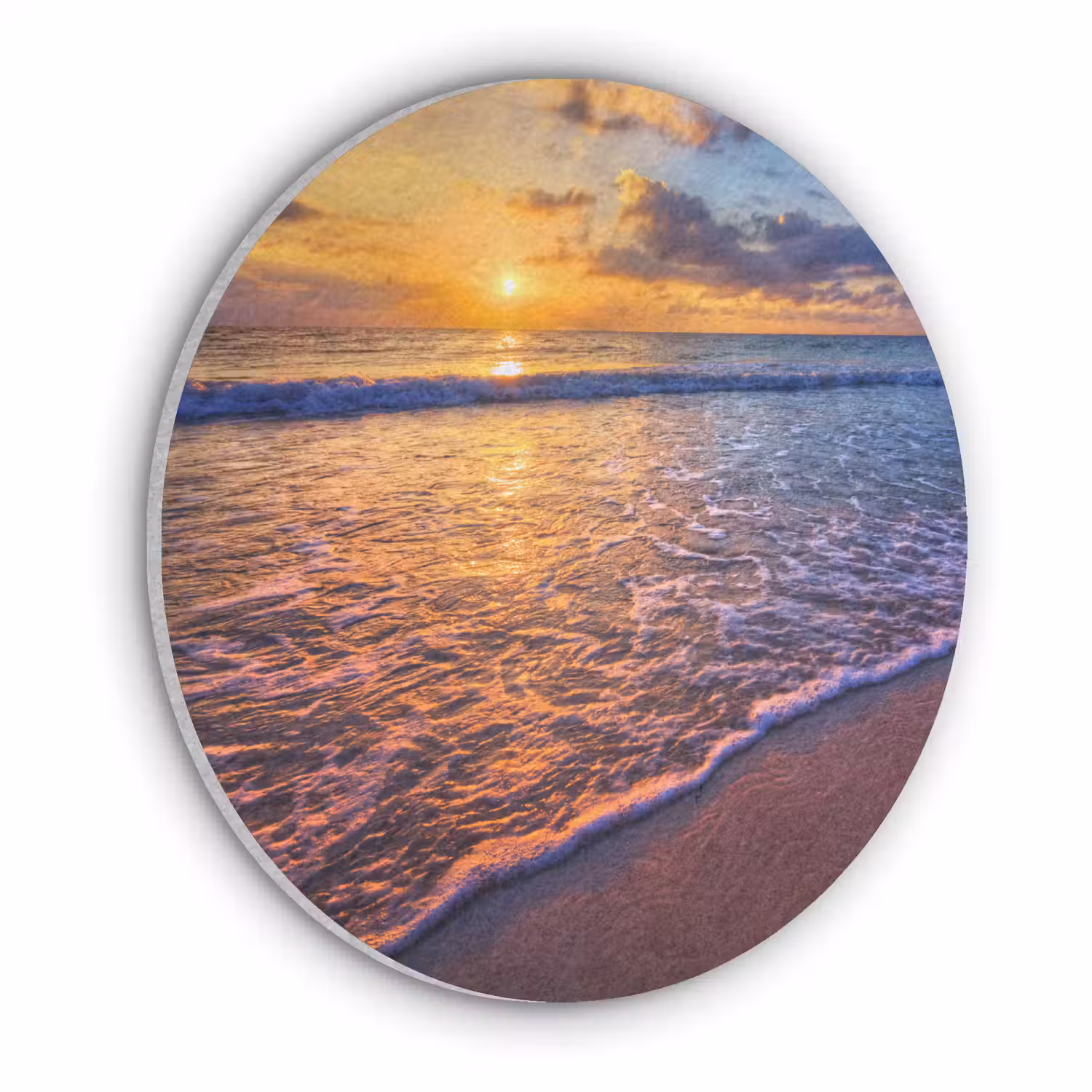Zee - Strand - Zonsondergang - Wolken - Horizon Akoestische PET Vilt - Rond klein -3d