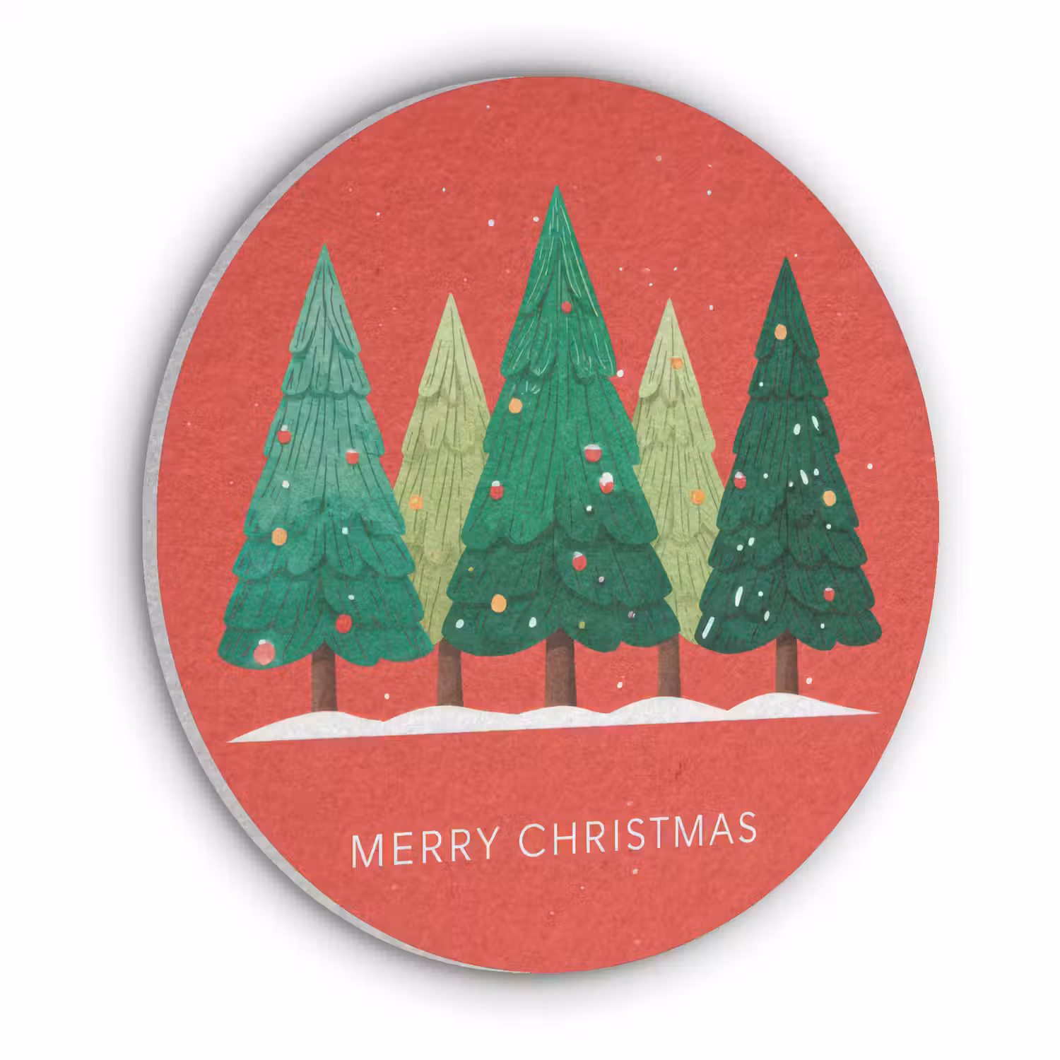 Minimalistisch - Kerstbomen - Rood - Sneeuw Akoestische PET Vilt - Rond klein -3d