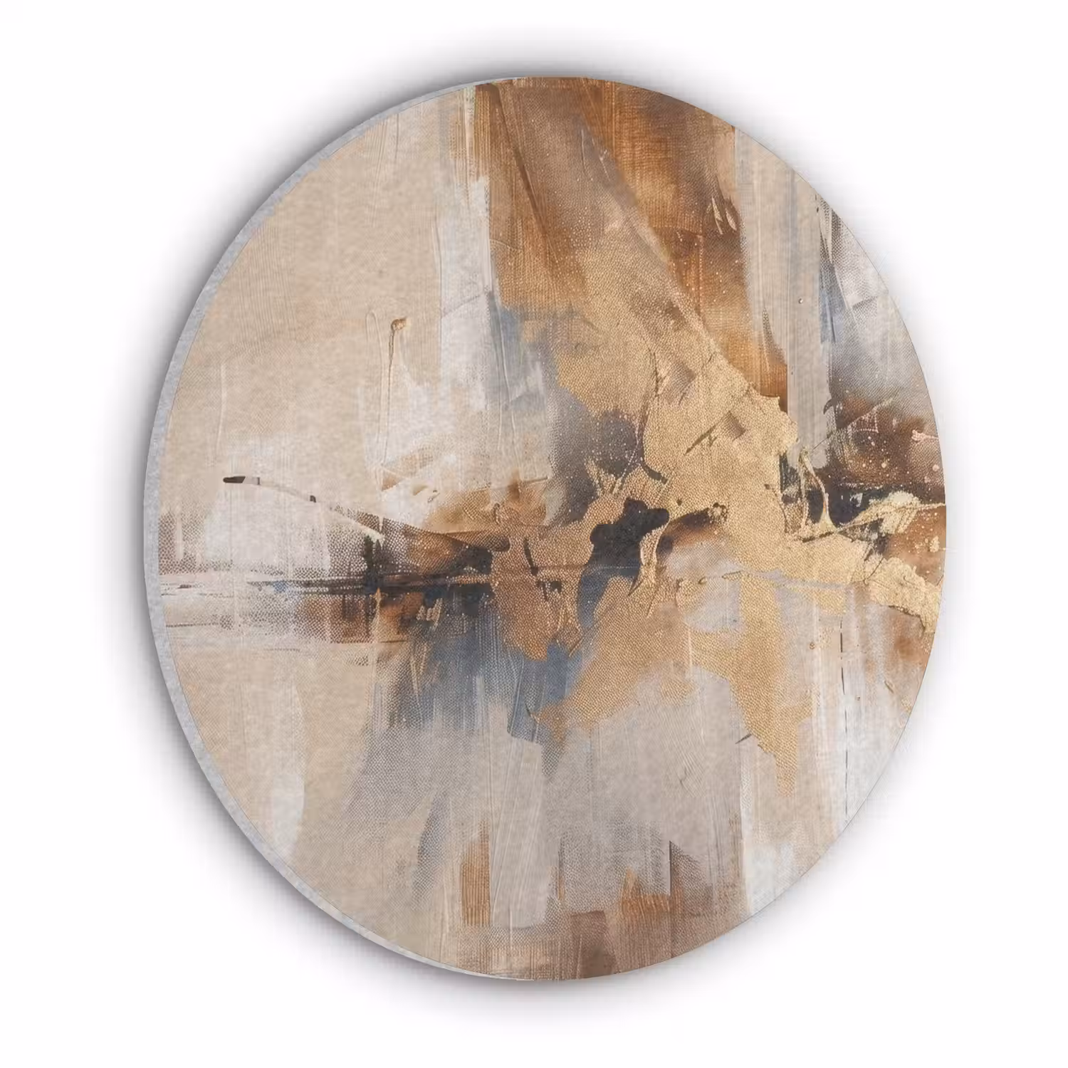 Modern - Bruin - Abstract - Beige Akoestische PET Vilt - Rond klein -3d