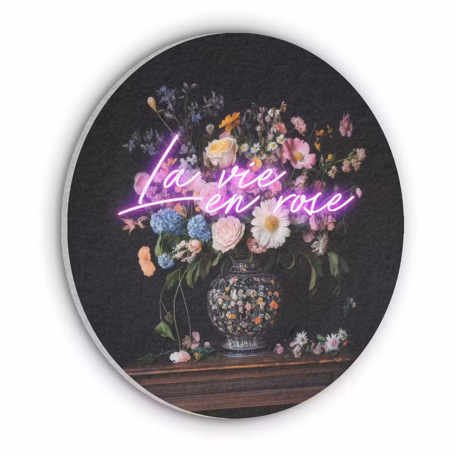 Neon - Vaas - Bloemen Akoestische PET Vilt - Rond klein -3d