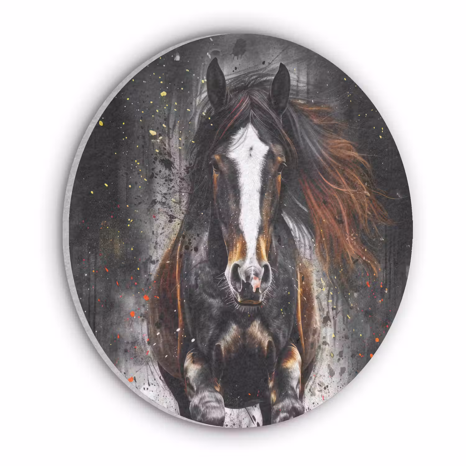 Paard - Dieren - Zwart - Luxe - Modern Akoestische PET Vilt - Rond klein -3d