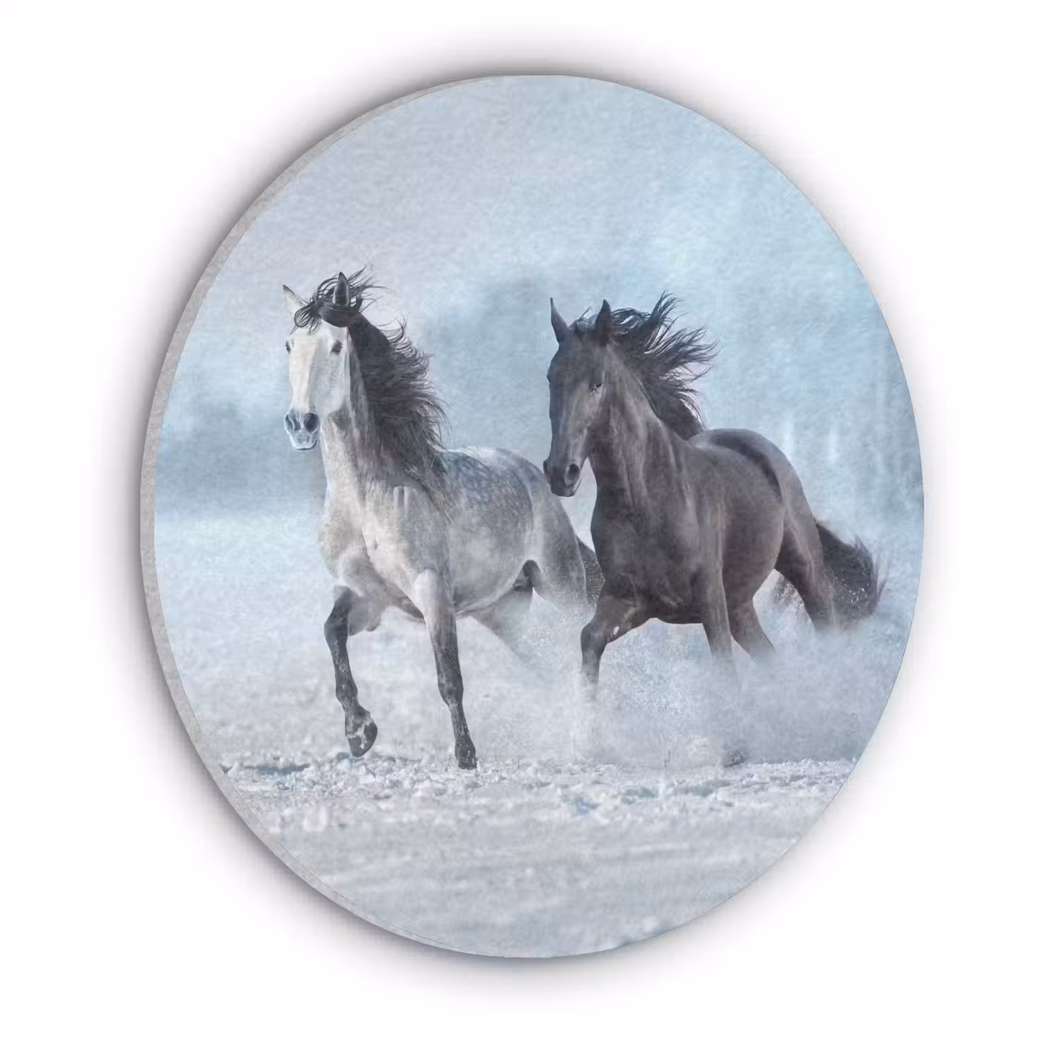 Paarden - Winter - Dieren - Natuur - Sneeuw Akoestische PET Vilt - Rond klein -3d