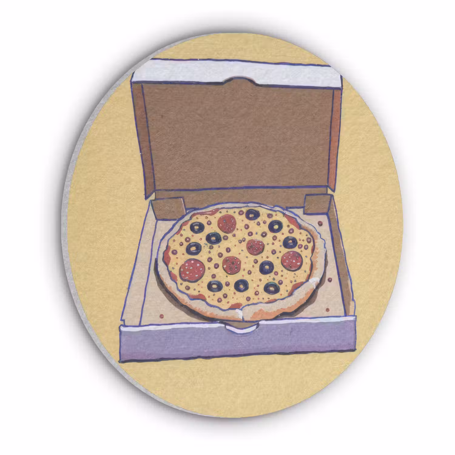 Pizza - Doos - Salami - Illustratie Akoestische PET Vilt - Rond klein -3d