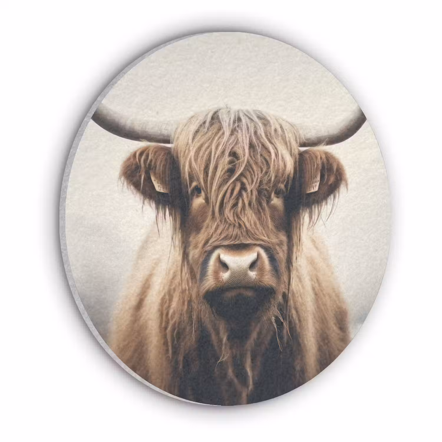 Schotse hooglander - Hoorns - Landschap Akoestische PET Vilt - Rond klein -3d