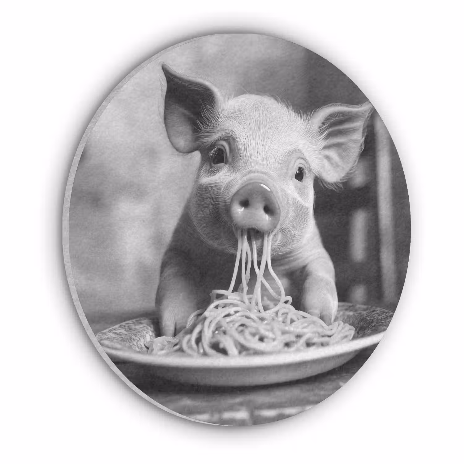 Varken - Schattig - Spaghetti - Zwart wit - Dier Akoestische PET Vilt - Rond klein -3d
