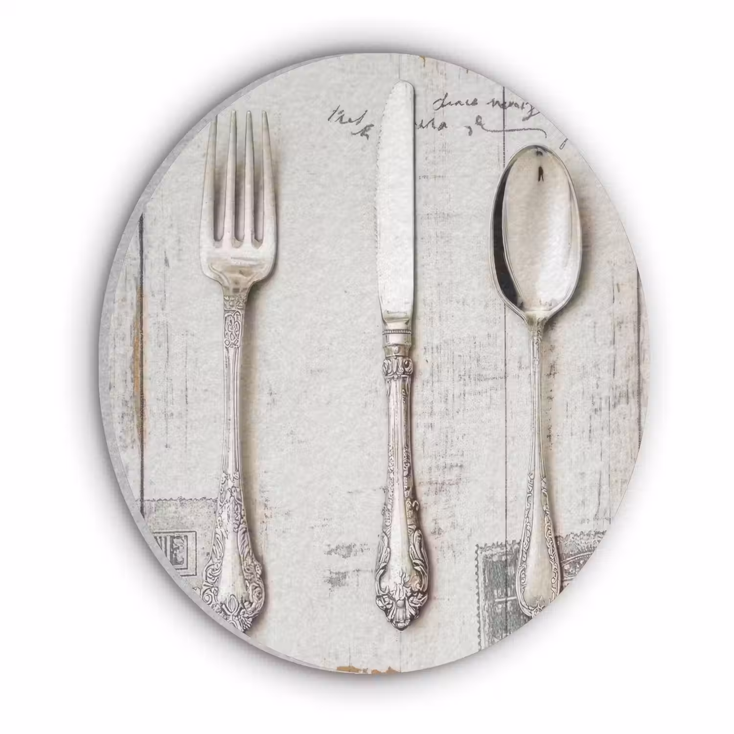 Zilver - Bestek - Hout Akoestische PET Vilt - Rond klein -3d