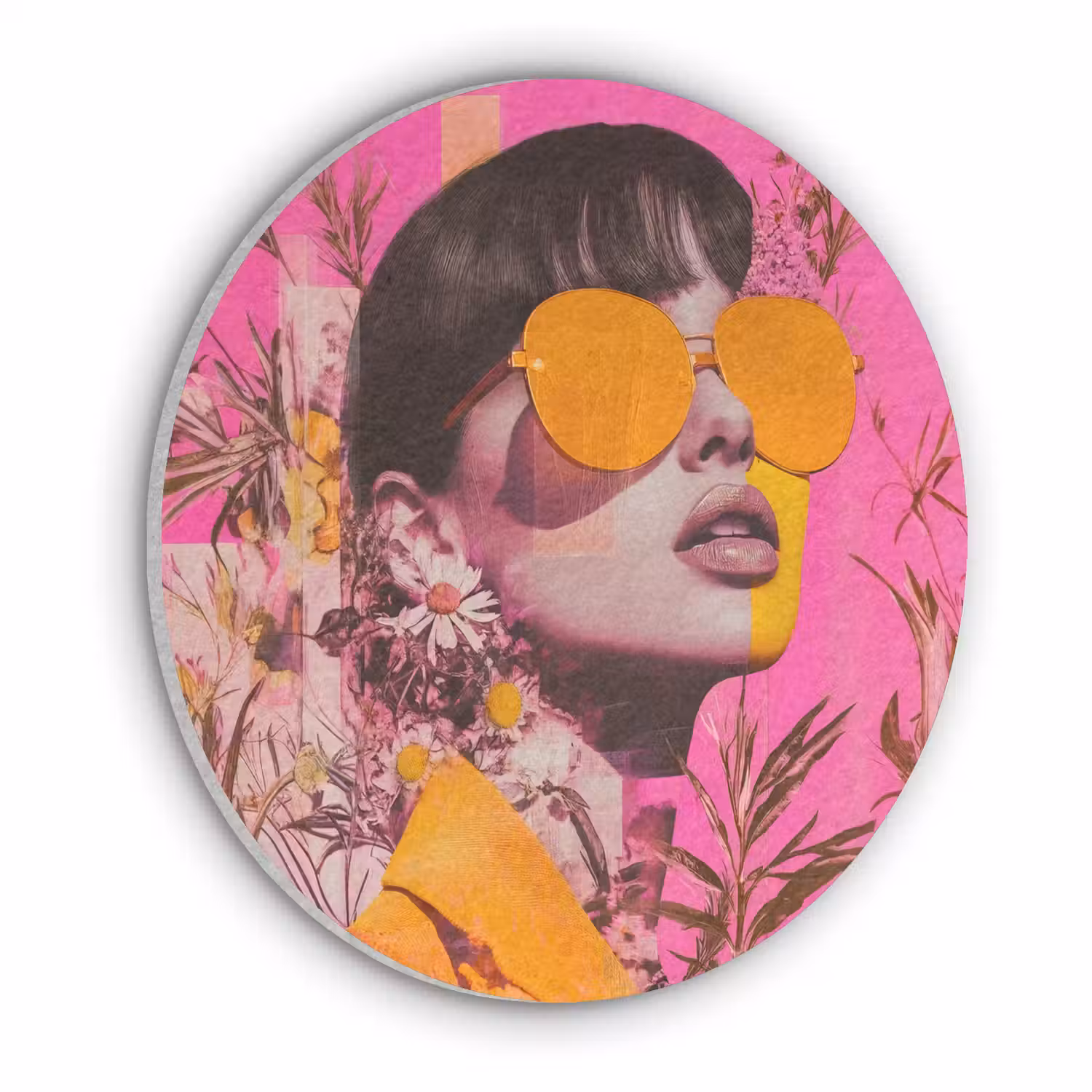 Zonnebril - Oranje - Vrouw - Planten Akoestische PET Vilt - Rond klein -3d