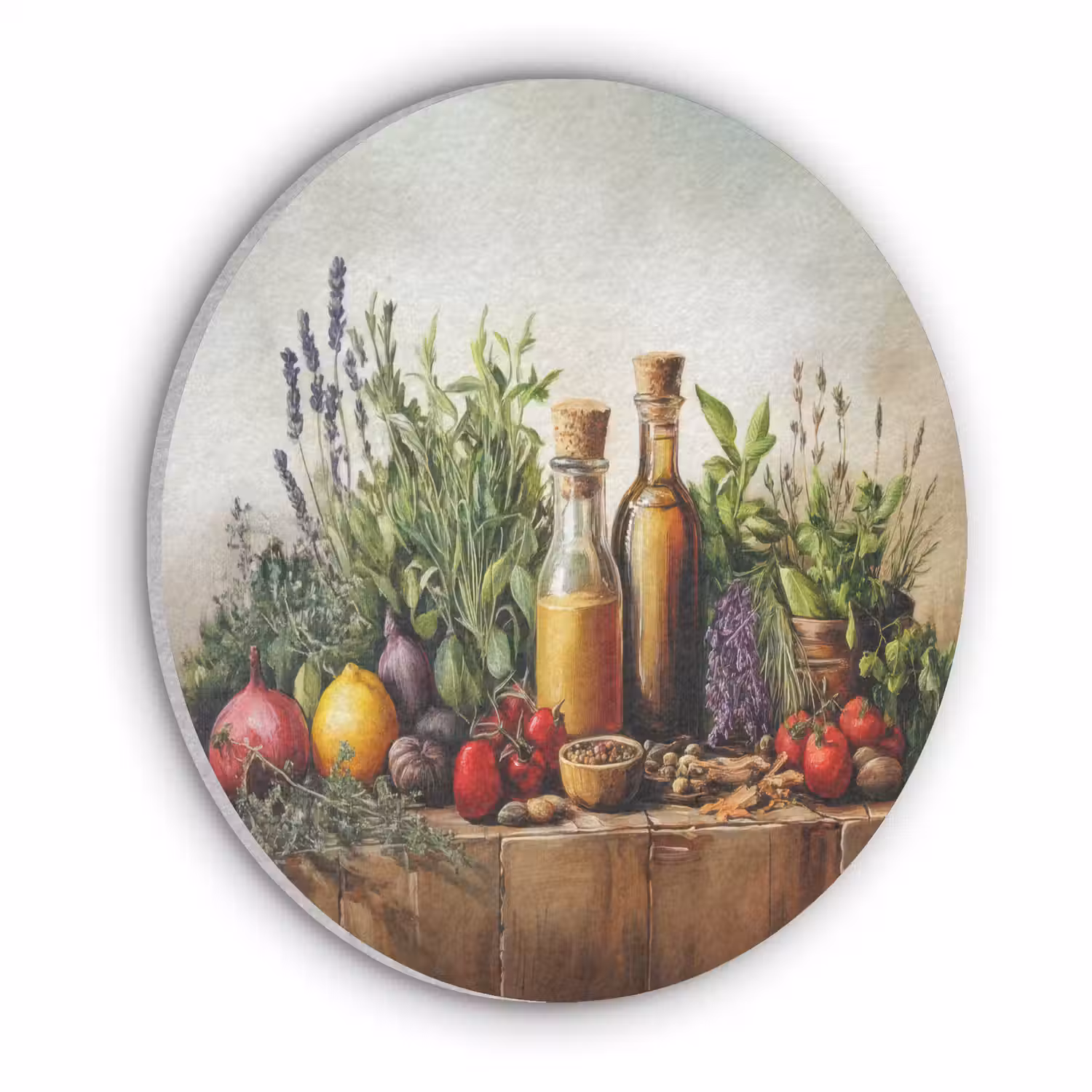 Stilleven - Kruiden - Specerijen - Fruit - Kleurrijk Akoestische PET Vilt - Rond klein -3d
