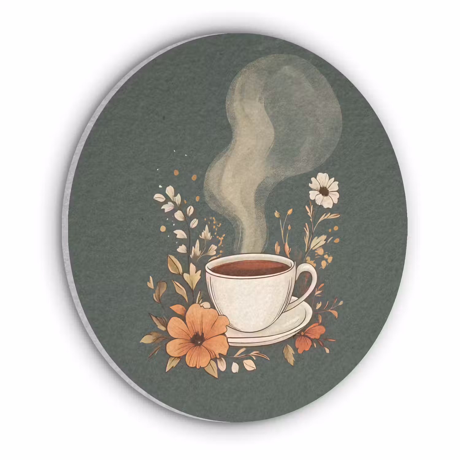 Kop - Bloemen - Groen - Koffie Akoestische PET Vilt - Rond klein -3d