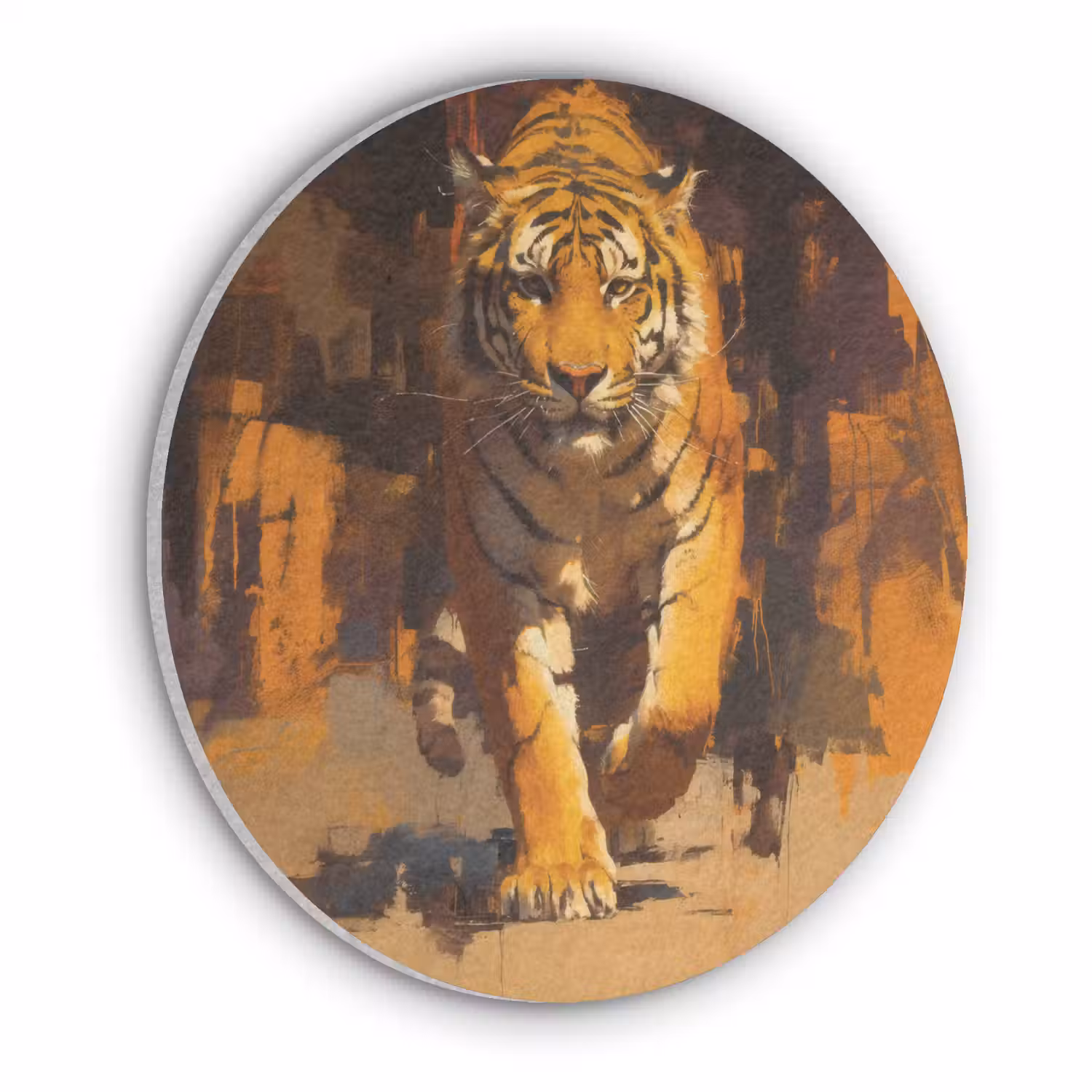 Tijger - Geschilderd - Oranje - Penseelstreken Akoestische PET Vilt - Rond klein -3d