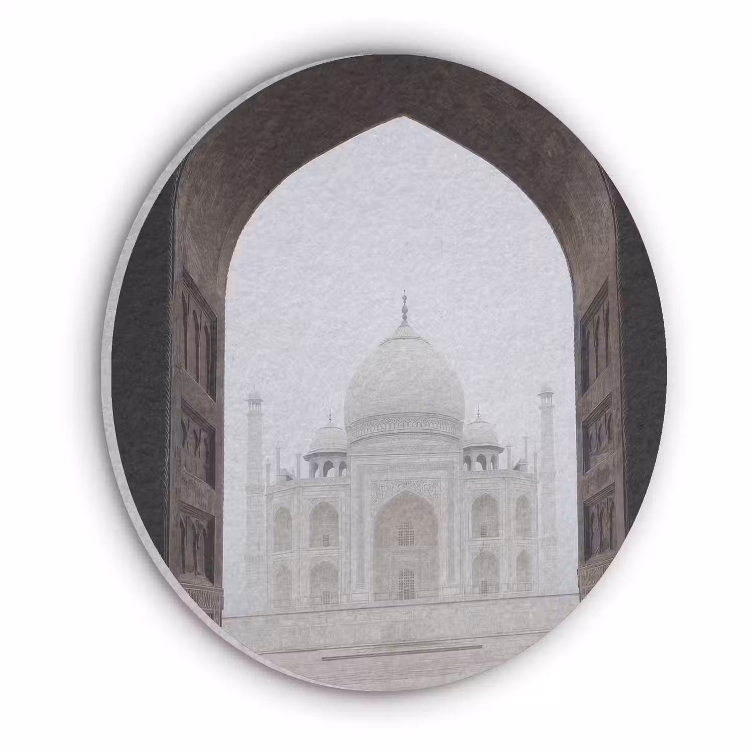 Poort - Symmetrische koepel - Minaretten - Moskee Akoestische PET Vilt - Rond klein -3d