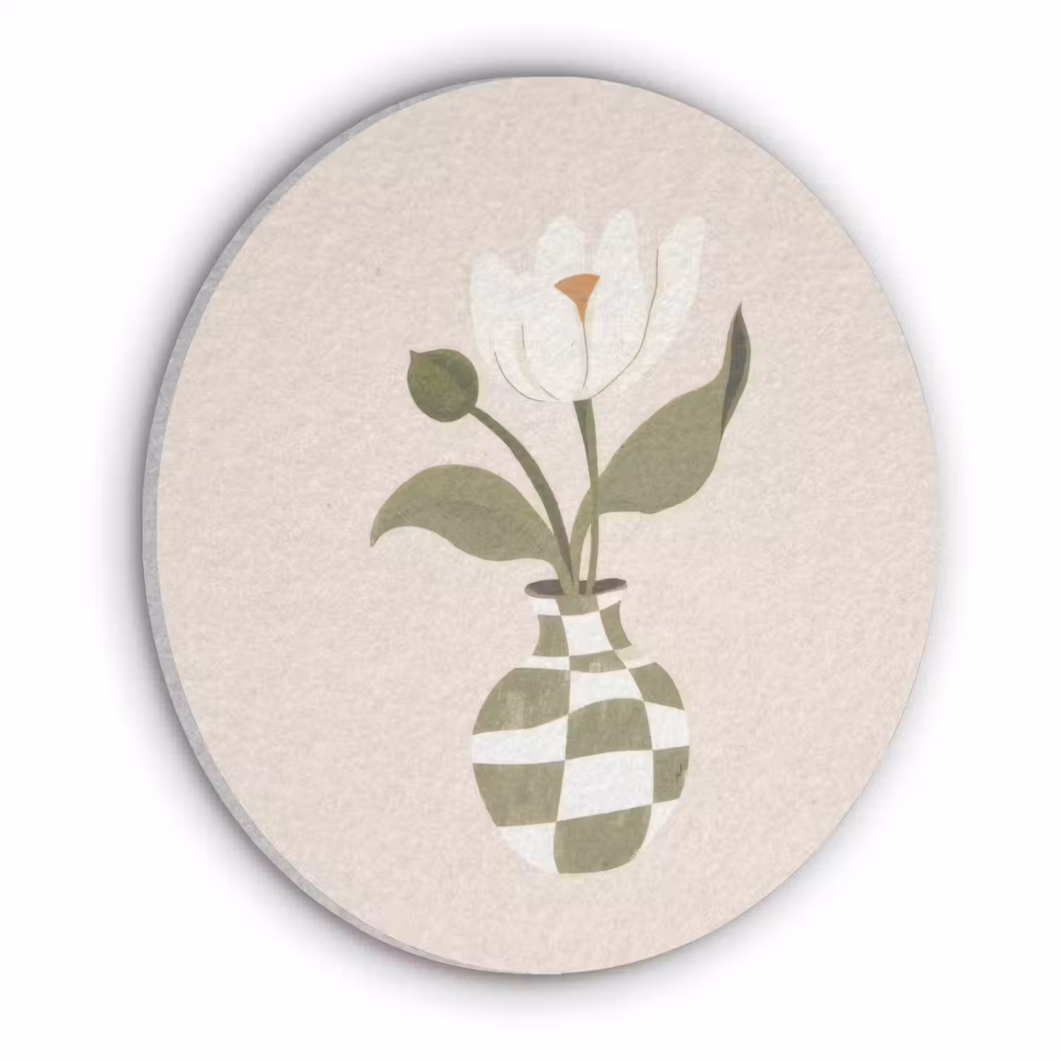 Vaas - Geruit - Bloem - Groen Akoestische PET Vilt - Rond klein -3d