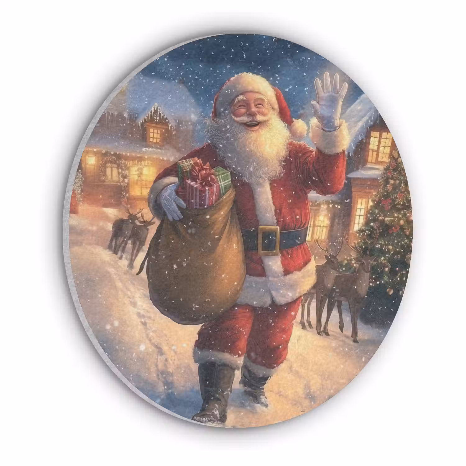 Kerstman - Dorp - Hert - Donker Akoestische PET Vilt - Rond klein -3d