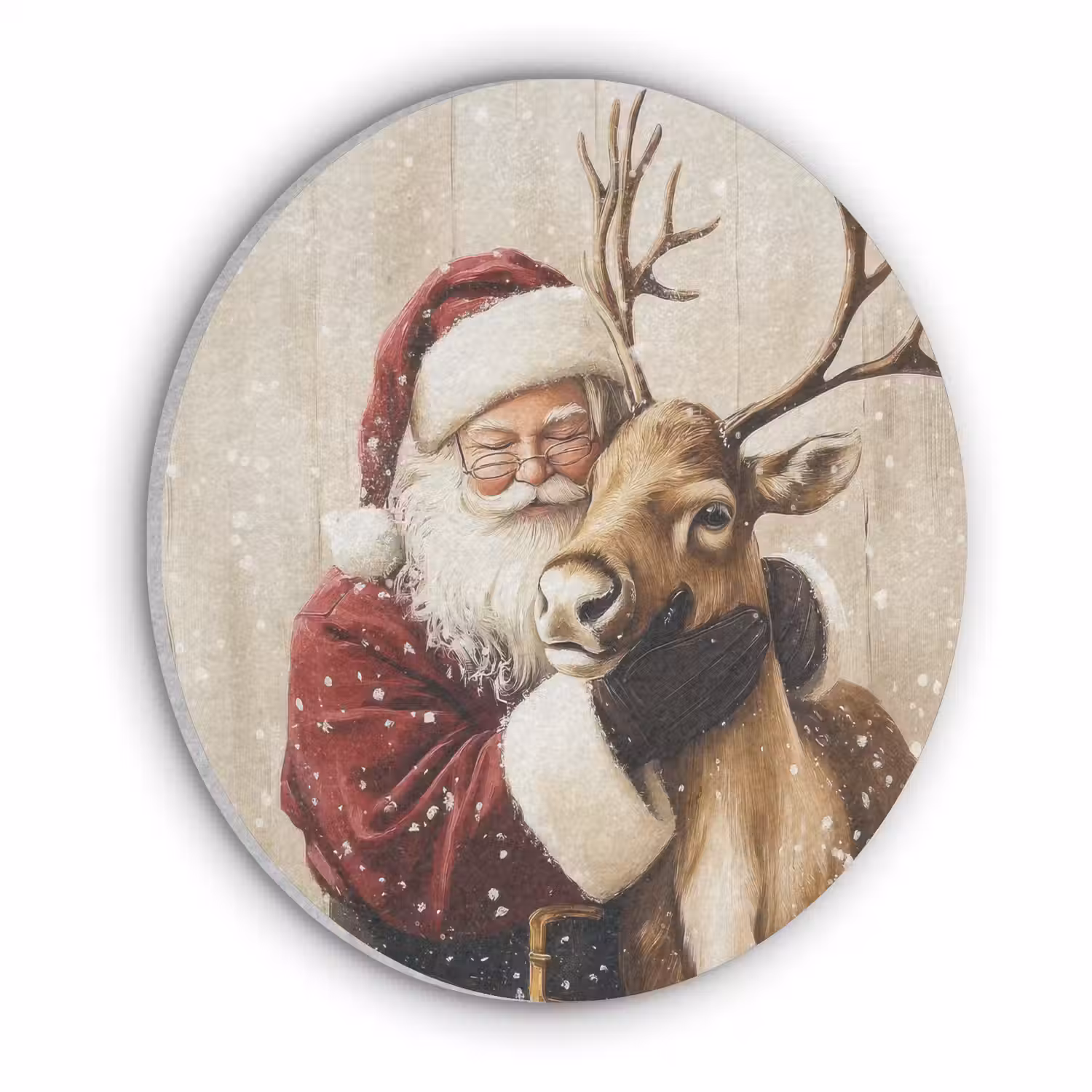 Kerstman - Rendier - Sneeuw - Kleurrijk Akoestische PET Vilt - Rond klein -3d