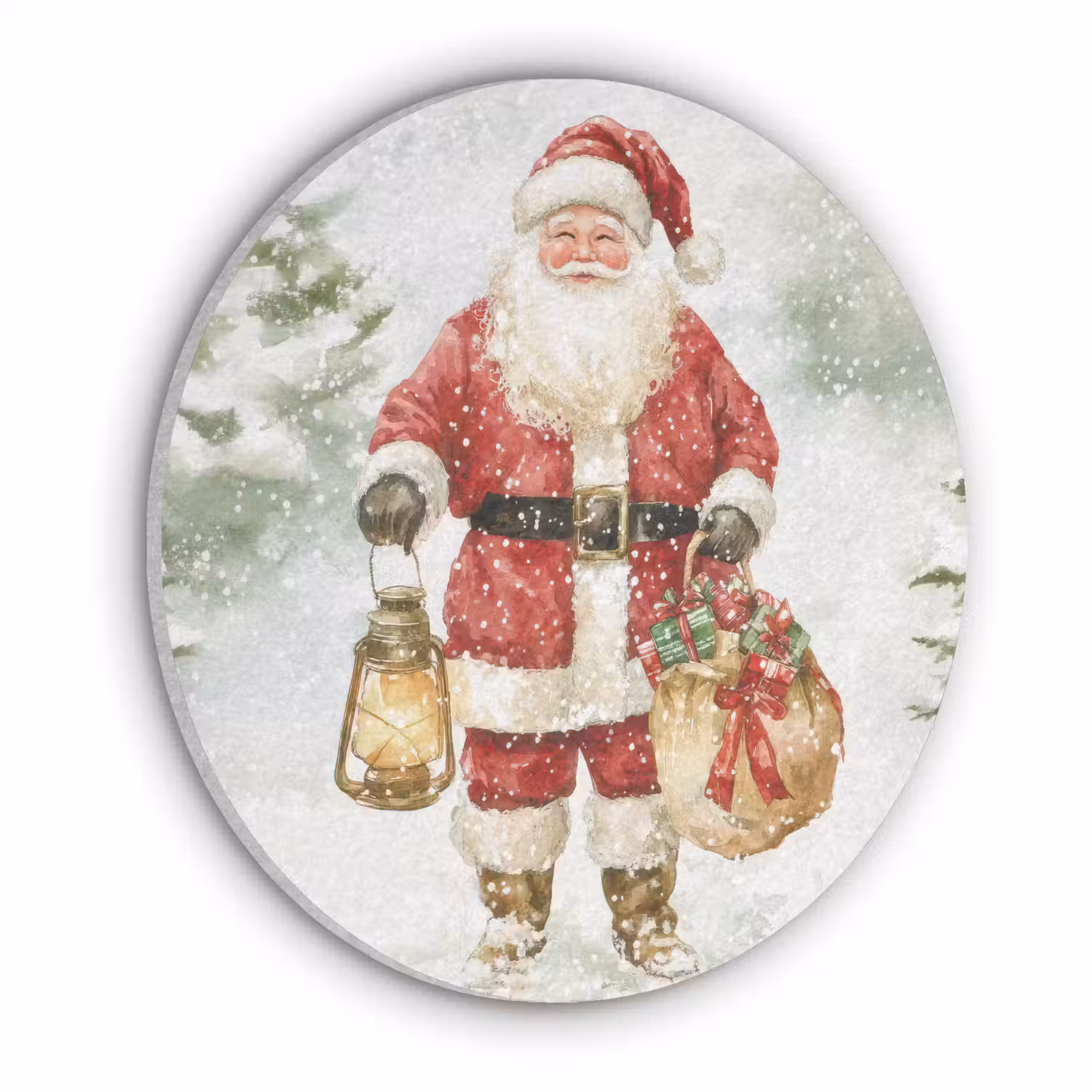 Kerstman- Winter - Sneeuw - Wit - Rood Akoestische PET Vilt - Rond klein -3d