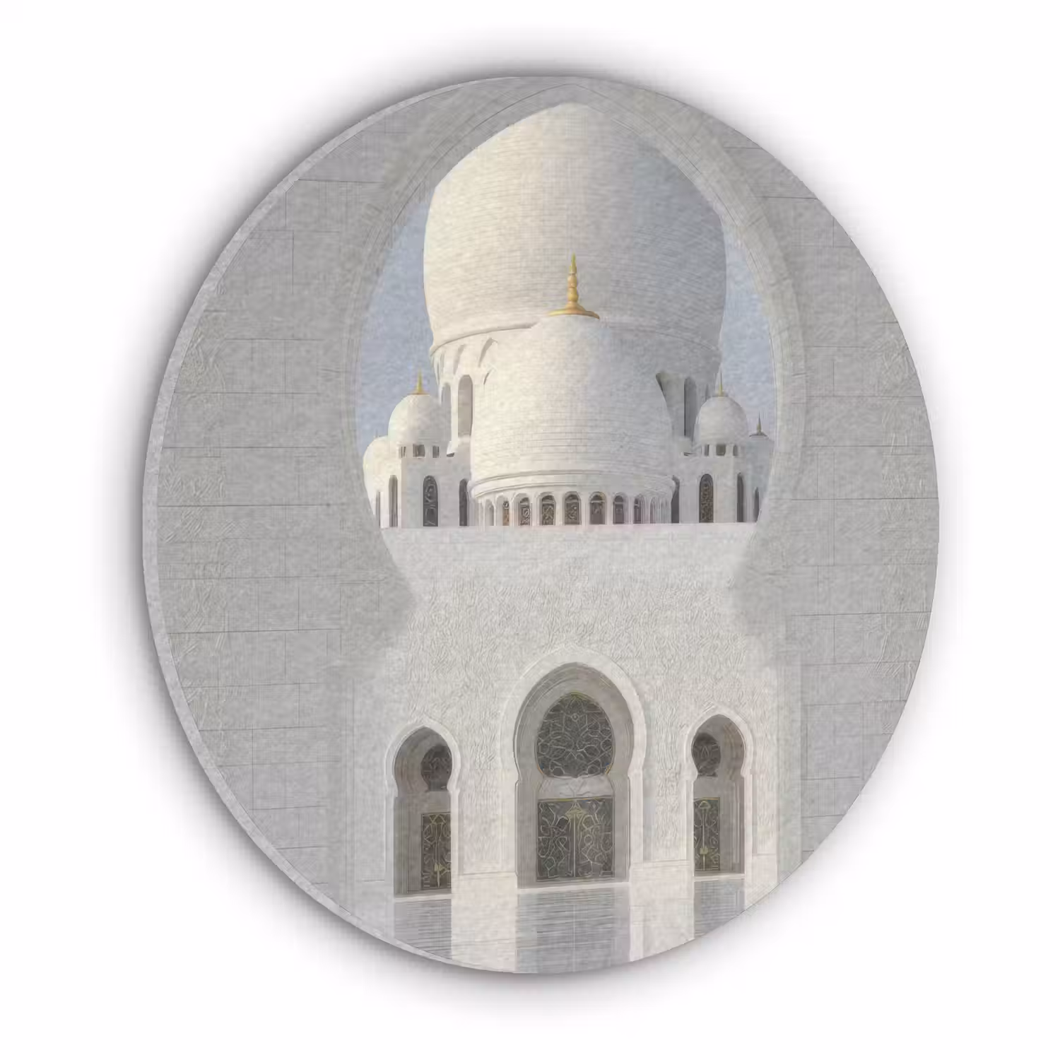 Witte koepel - Gouden Details - Moskee Akoestische PET Vilt - Rond klein -3d