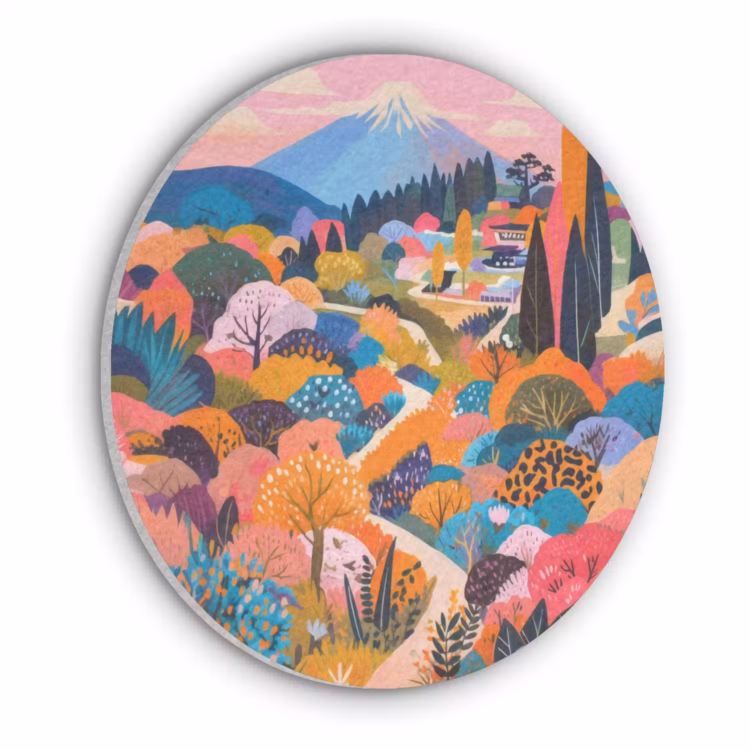 Witte bergtop - Modern - Kleurrijk Akoestische PET Vilt - Rond klein -3d