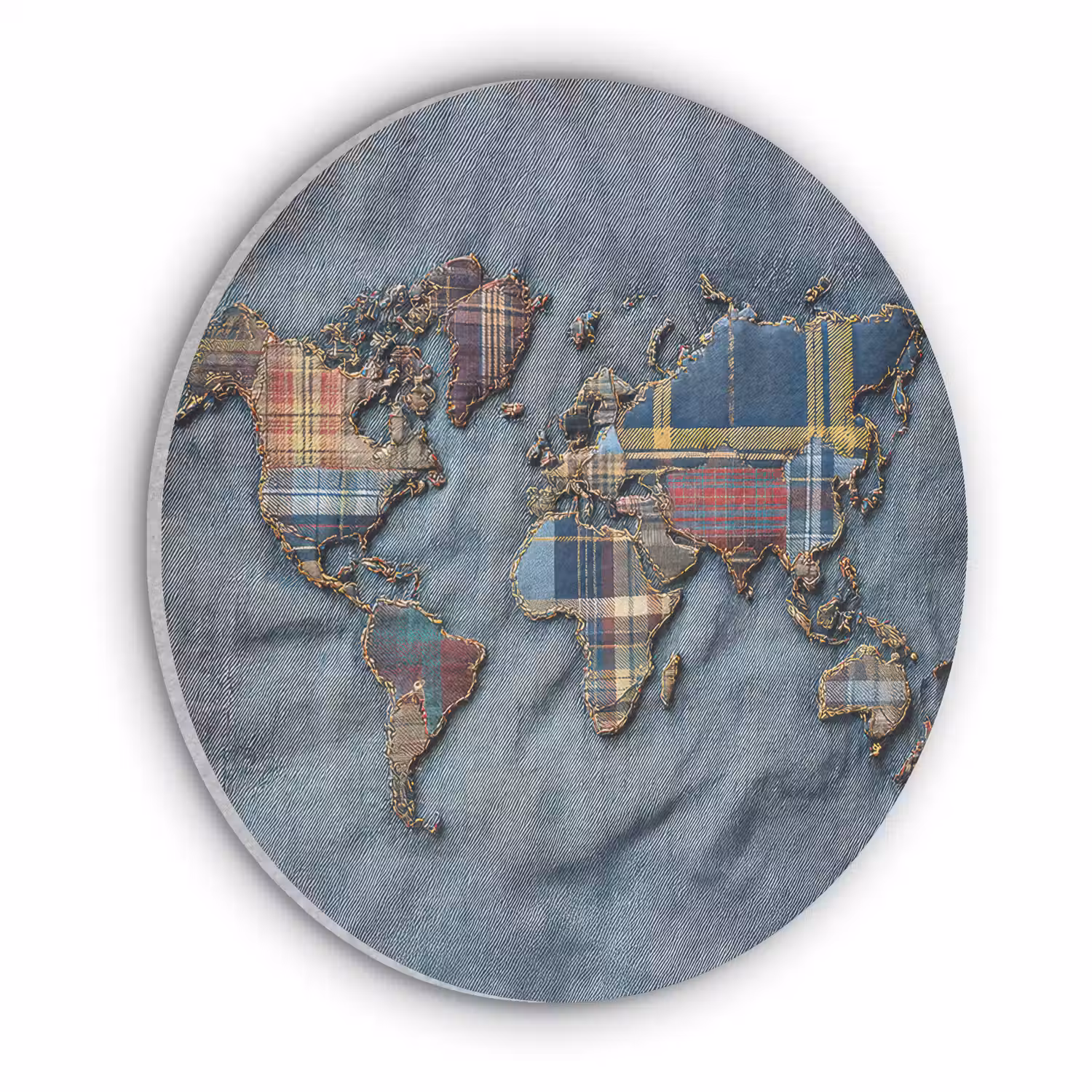 Wereldkaart - Denim - Textiel Akoestische PET Vilt - Rond klein -3d