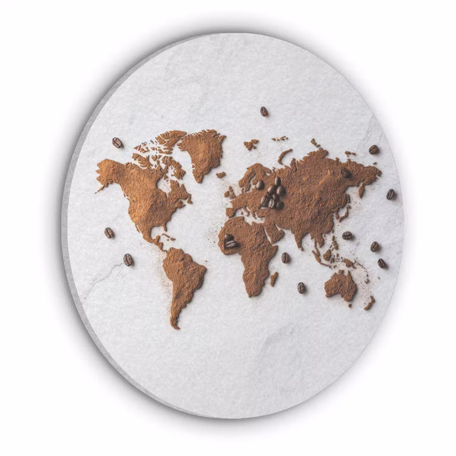 Wereldkaart - Koffie - Marmer Akoestische PET Vilt - Rond klein -3d