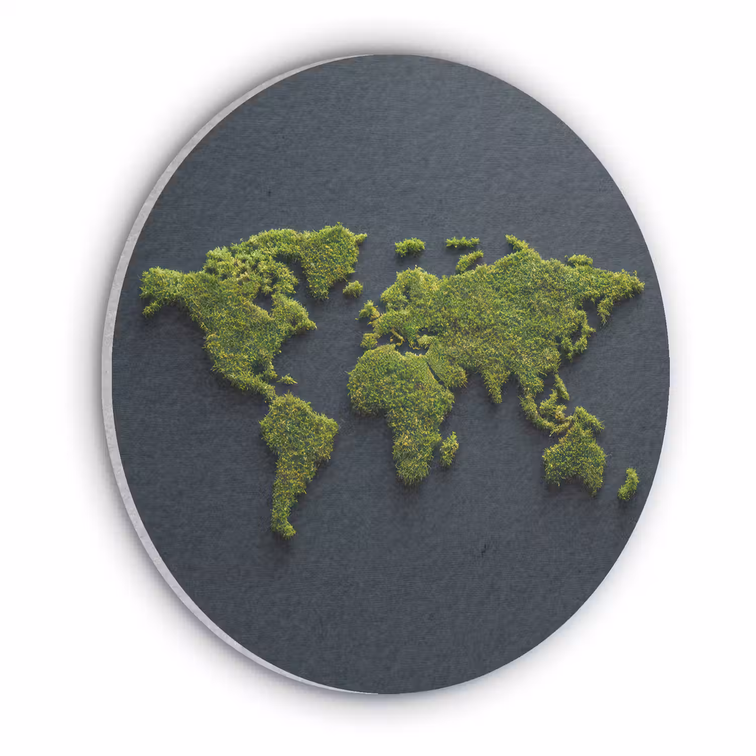 Wereldkaart - Mos -Levendig effect Akoestische PET Vilt - Rond klein -3d